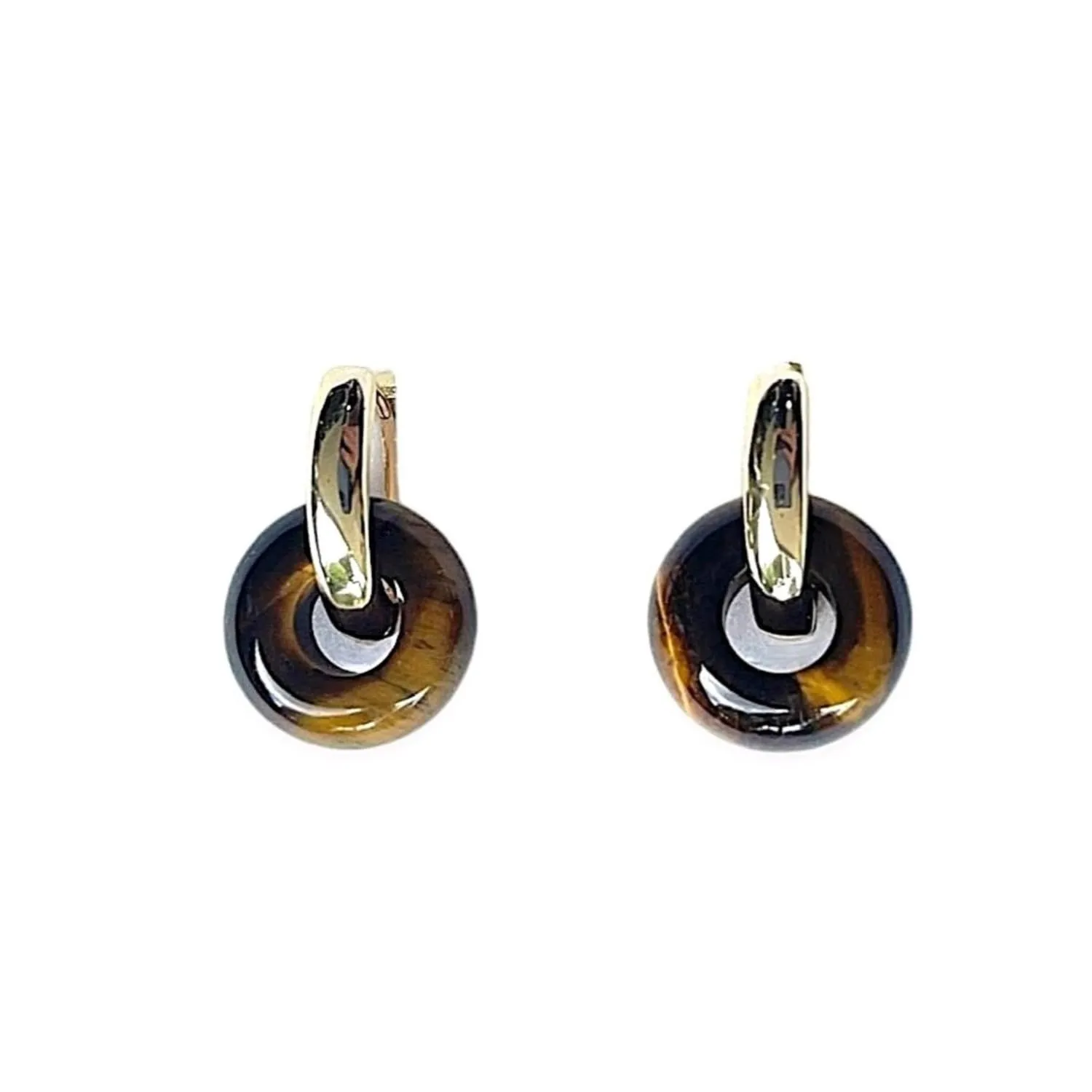 Orecchini a Cerchio da Donna Placcati in Oro o Platino con Pietre Naturali - Ciondolo a Ciambella con Pietre Semipreziose - Perfetto come Regalo - Ciambella a Cerchio (Marrone, Placcato oro)