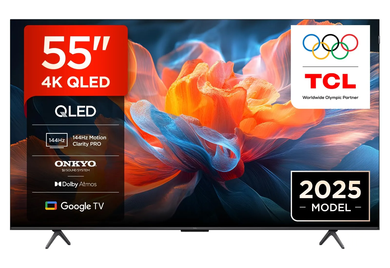 TCL 55T8C TV QLED 4K HDR Ultra HD da 55", QLED TV con tecnologia Google TV (Dolby Vision e Atmos, Motion Clarity Pro a 144 Hz, FreeSync, audio Onkyo 2.1, compatibile con Google Assistant)