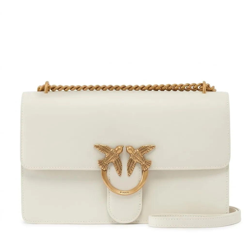 Pinko Love One Classic DC Vitello SE, Borsa Donna, Z14Q_Bianco Seta-Antique Gold, U