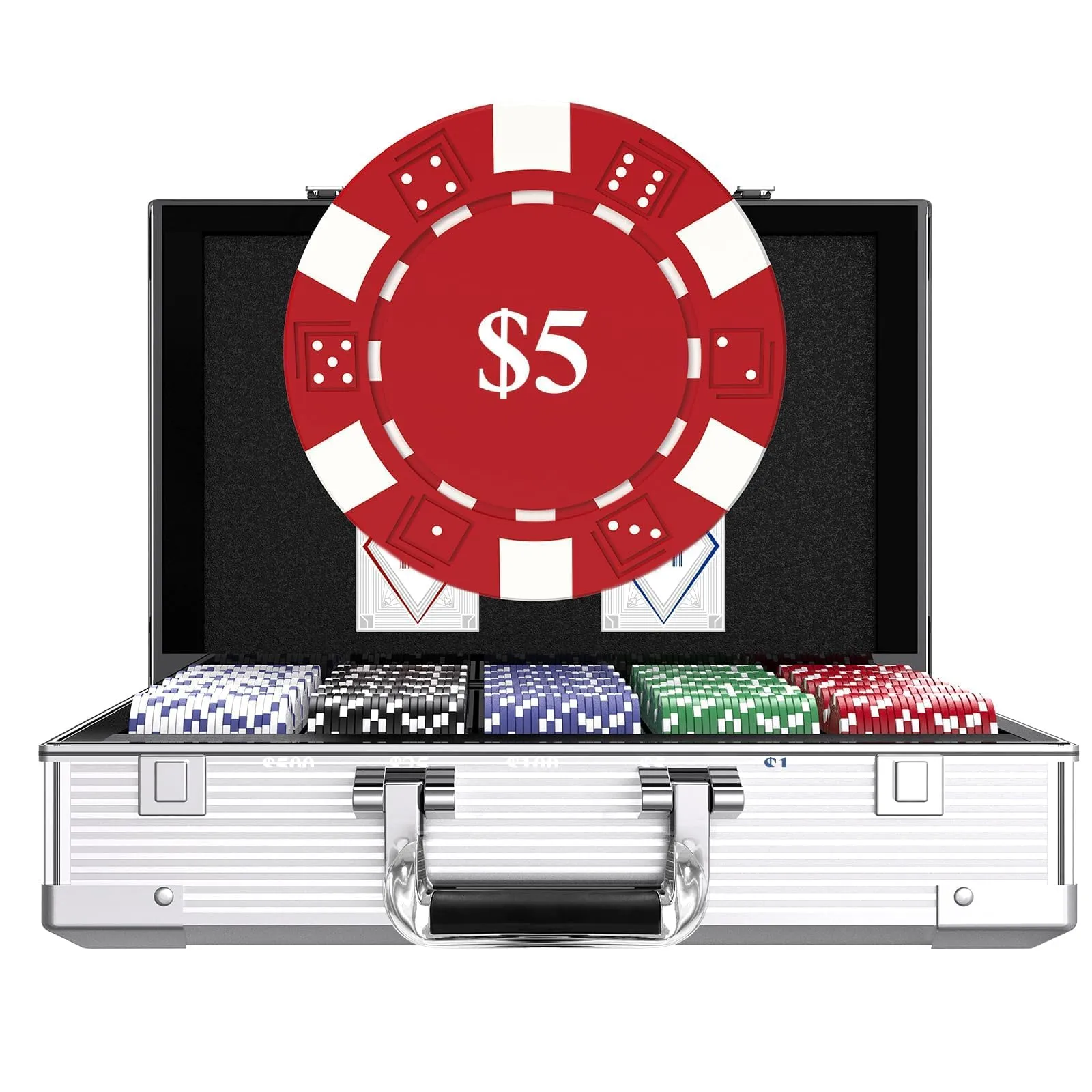 HEITOK Casino Poker Set con Denominations 1000 pezzi con custodia per poker e chip per peso professionale, 5 poker Dice Waterproof, Classics Poker Kit Casino Game