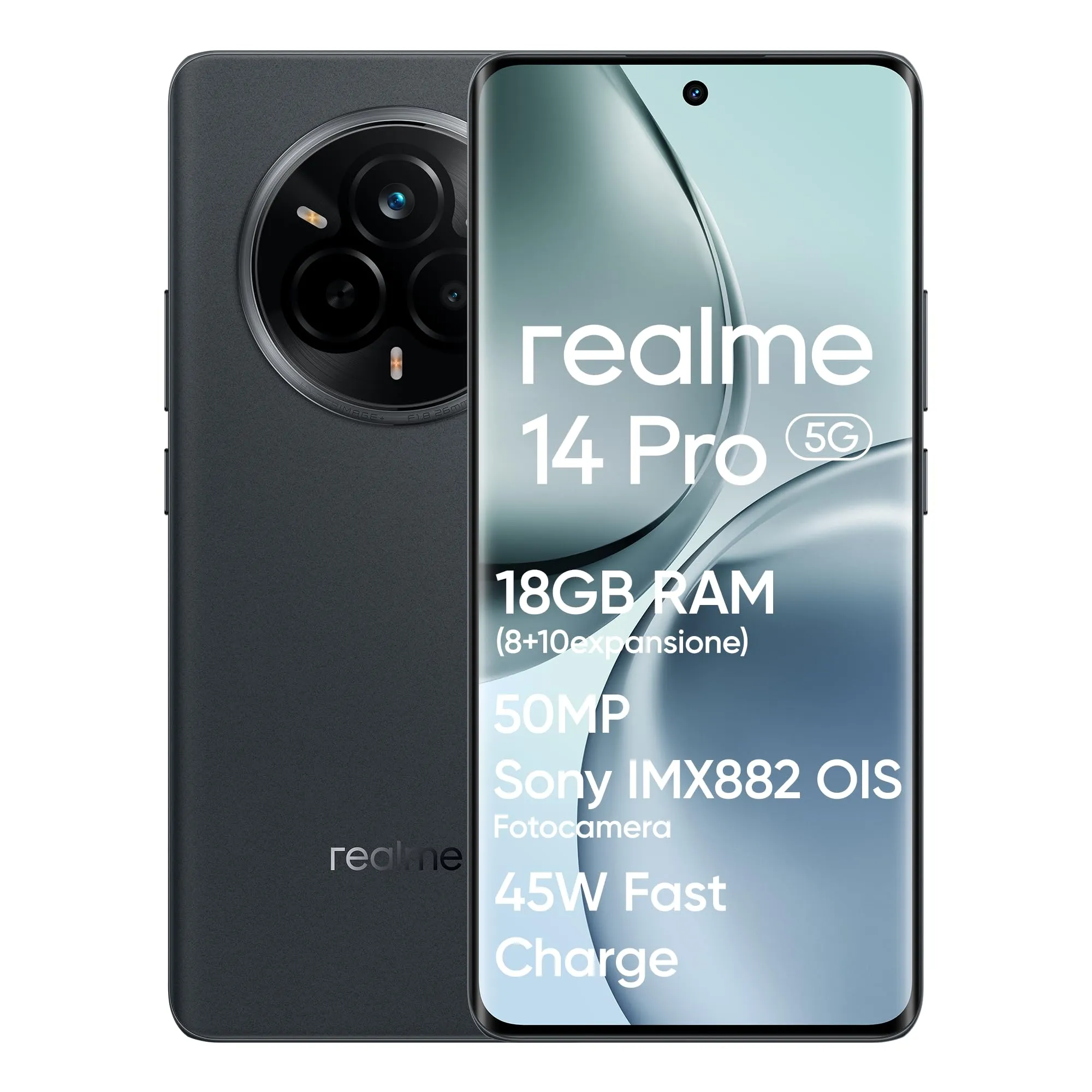 realme 14 Pro 5G Smartphone, 8+256GB, Fotocamera Sony IMX882 OIS da 50MP, Dimensity 7300, Display Curvo 120Hz, Impermeabile IP69, Batteria 5260mAh, Ricarica Rapida 45W SUPERVOOC, Grey