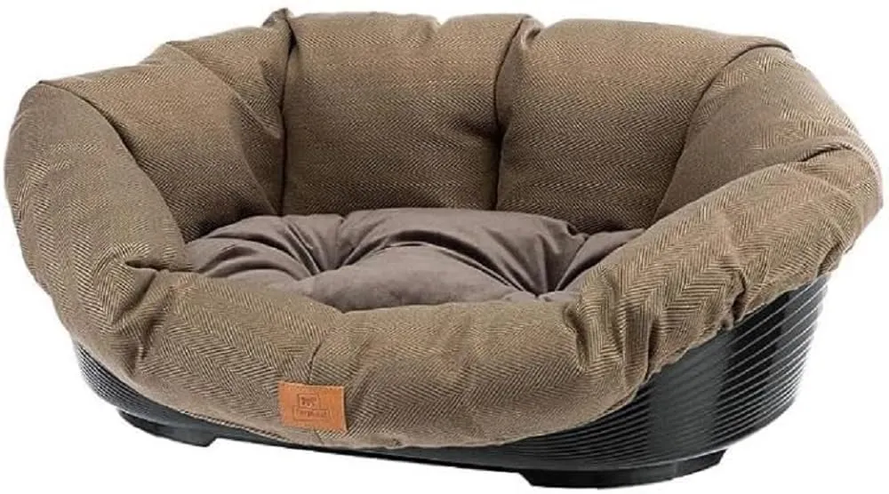 Ferplast Cuccia Cane e Gatto con Cuscino SOFA' 4 TWEED Lavabile, Lettino per Cani Gatti Imbottito, Cesta in Plastica, Fondo Forato e Poggiamento, Antiscivolo, 64 x 48 x h 25 cm, Marrone