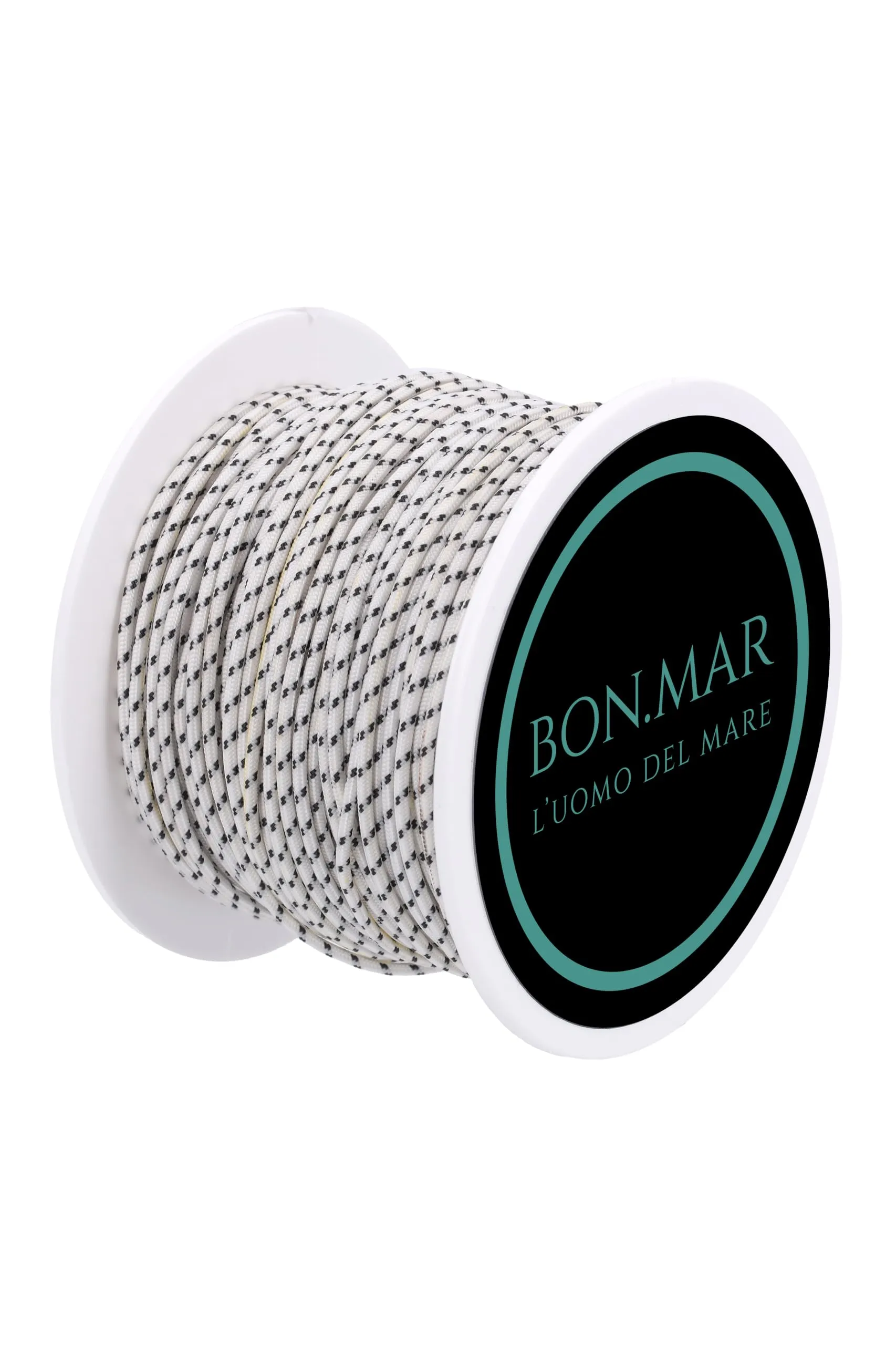 BON.MAR sagola in dyneema rivestito,Sk75, bobina 50 mt, BIANCO inserti NERI, Ø1.5 mm