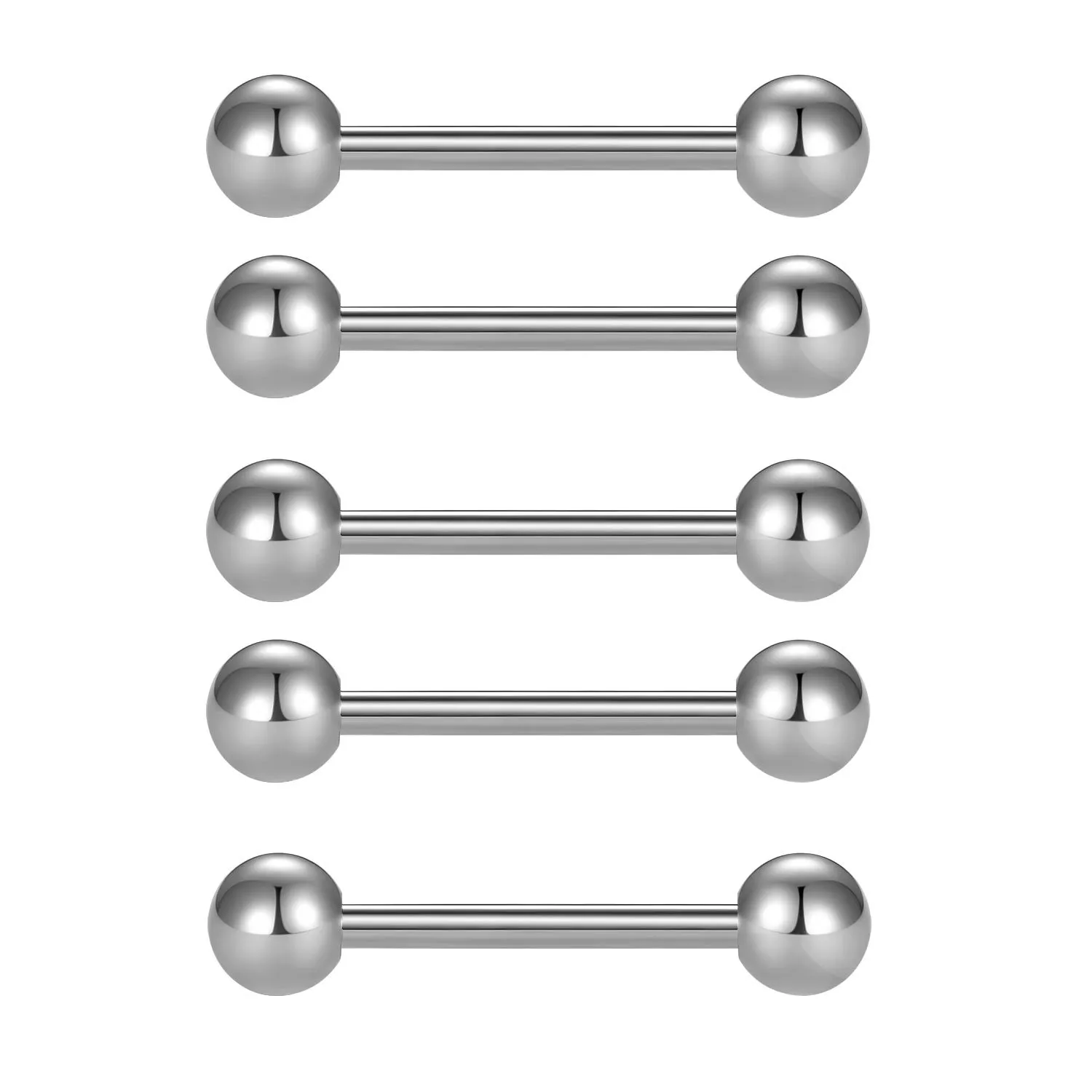 FECTAS 5 pz 14 G acciaio chirurgico piercing lingua capezzoli piercing bar set gioielli 12/14/16/18 mm, acciaio inossidabile, senza pietra, Acciaio inossidabile, senza pietra
