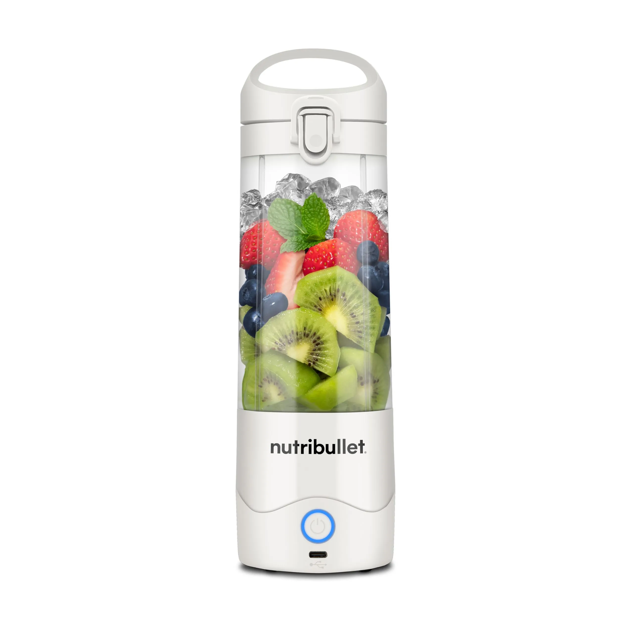 nutribullet portable blender, frullatore portatile, 475ml BPA free, mini frullatore, frullatore multifunzione, caricatore USB-C, oltre 15 cicli frullatura, bianco, NBP003W