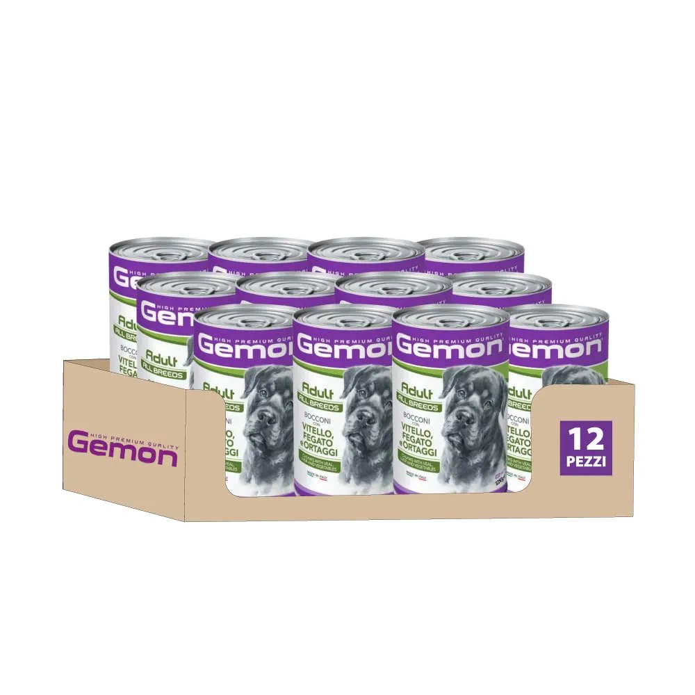 MONGE Gemon All Breeds Adult Bocconi con Vitello, Fegato e Ortaggi da 1250 gr - Confezione da 12-12x1250gr