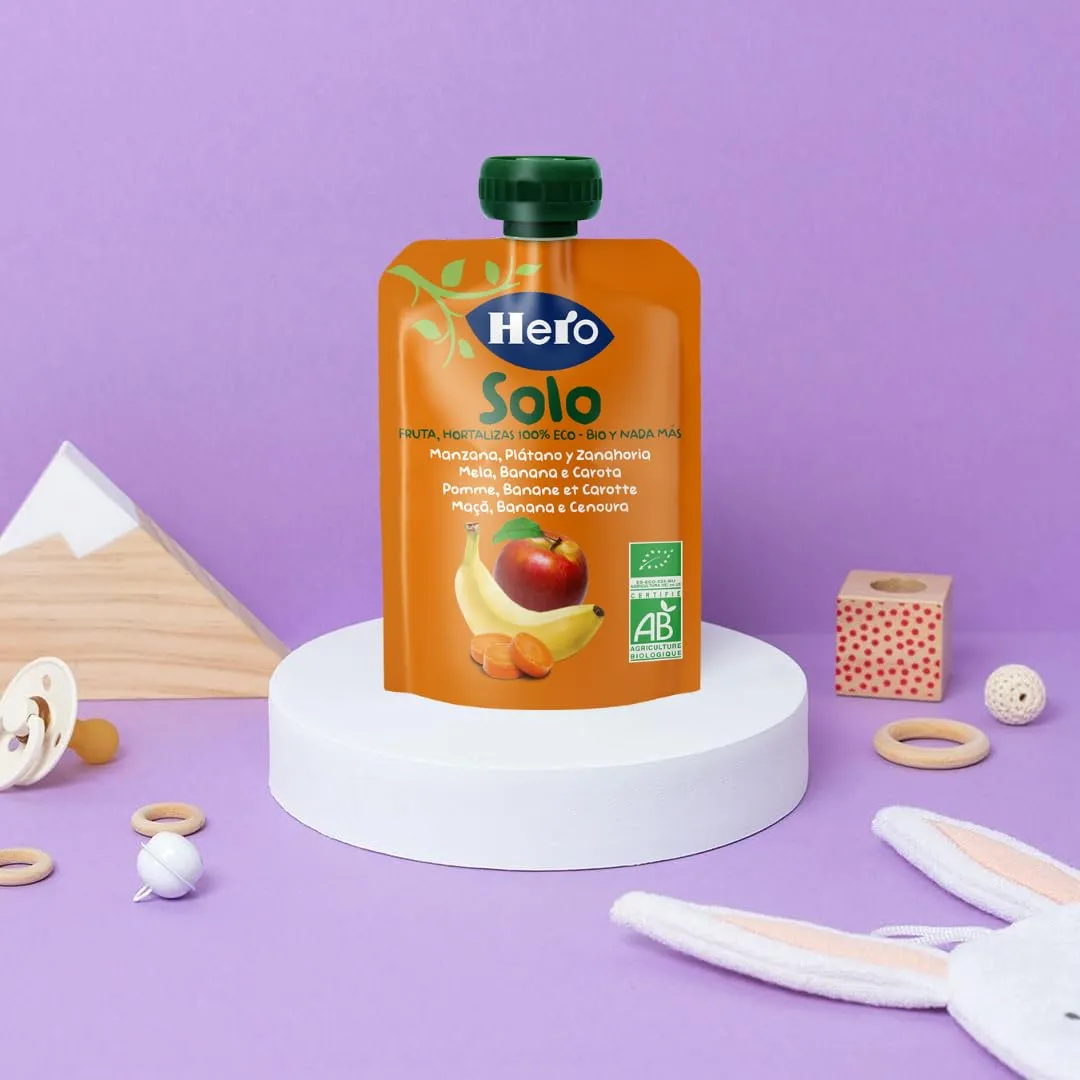 Hero Solo Bio, Frutta Frullata 100% Bio, Senza Zuccheri Aggiunti, Confezione multigusto, 18 Confezioni miste da 100 gr