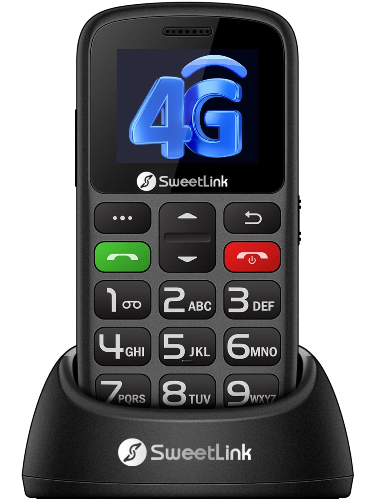 SweetLink 4G Telefono Cellulare per Anziani con Tasti Grandi, LTE Senior Telefoni Cellulari Anziani con Base di Ricarica, Funzione SOS, Fotocamera, Volume Alto, Nero