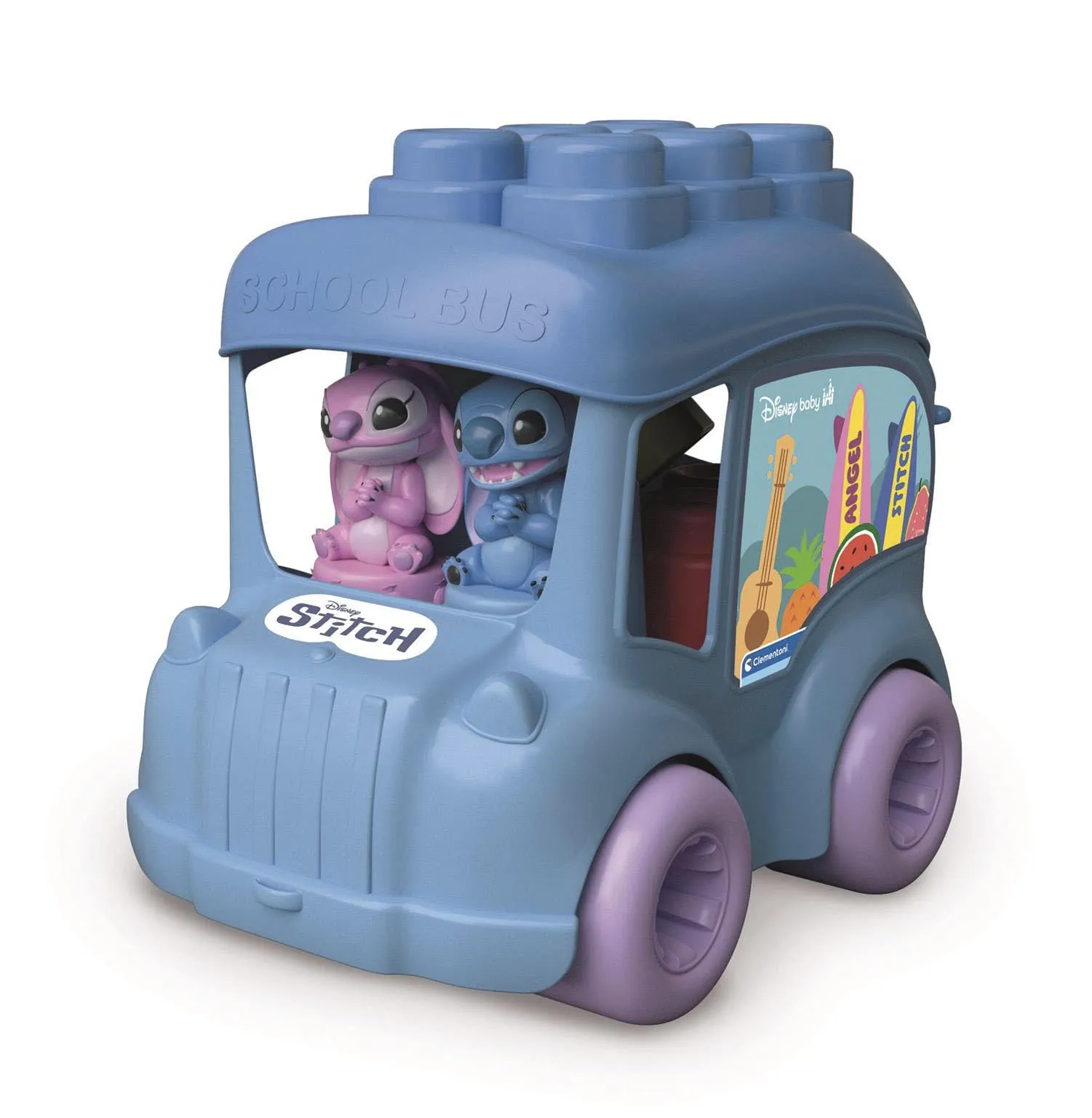Clementoni Soft Clemmy - Stitch Bus Sensoriale, Bambini 18+ Mesi, Raccoglitore 8 Mattoncini, Gioco Prima Infanzia, Sviluppa Manualità e Percezione Tattile, Made in Italy, 17974