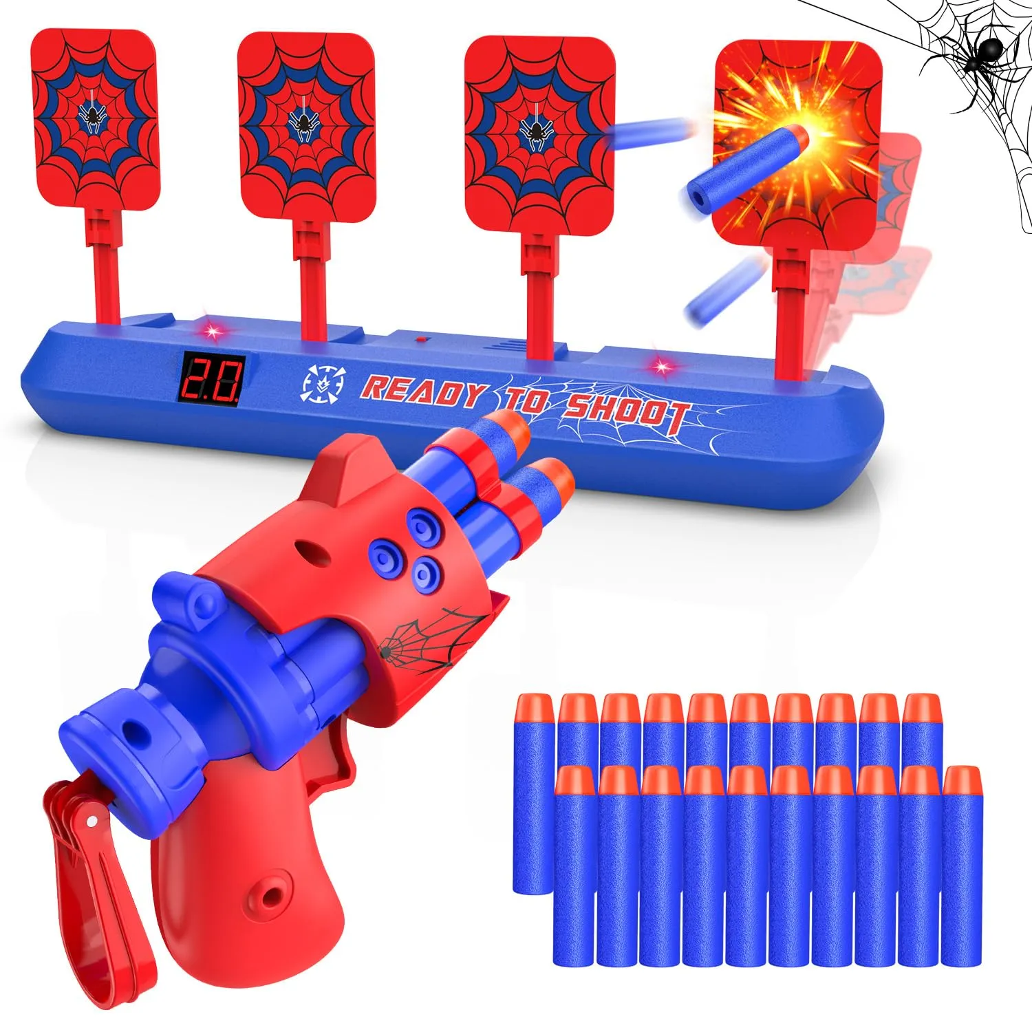 Tiro al Bersaglio con Pistola Nerf Giocattolo, Bersaglio Elettronico per Nerf con 20 Proiettili Giochi da Giardino Esterno Interno Bambini 3 4 5 6 7 8 9 Anni Maschio Bambina Regalo Compleanno Natale