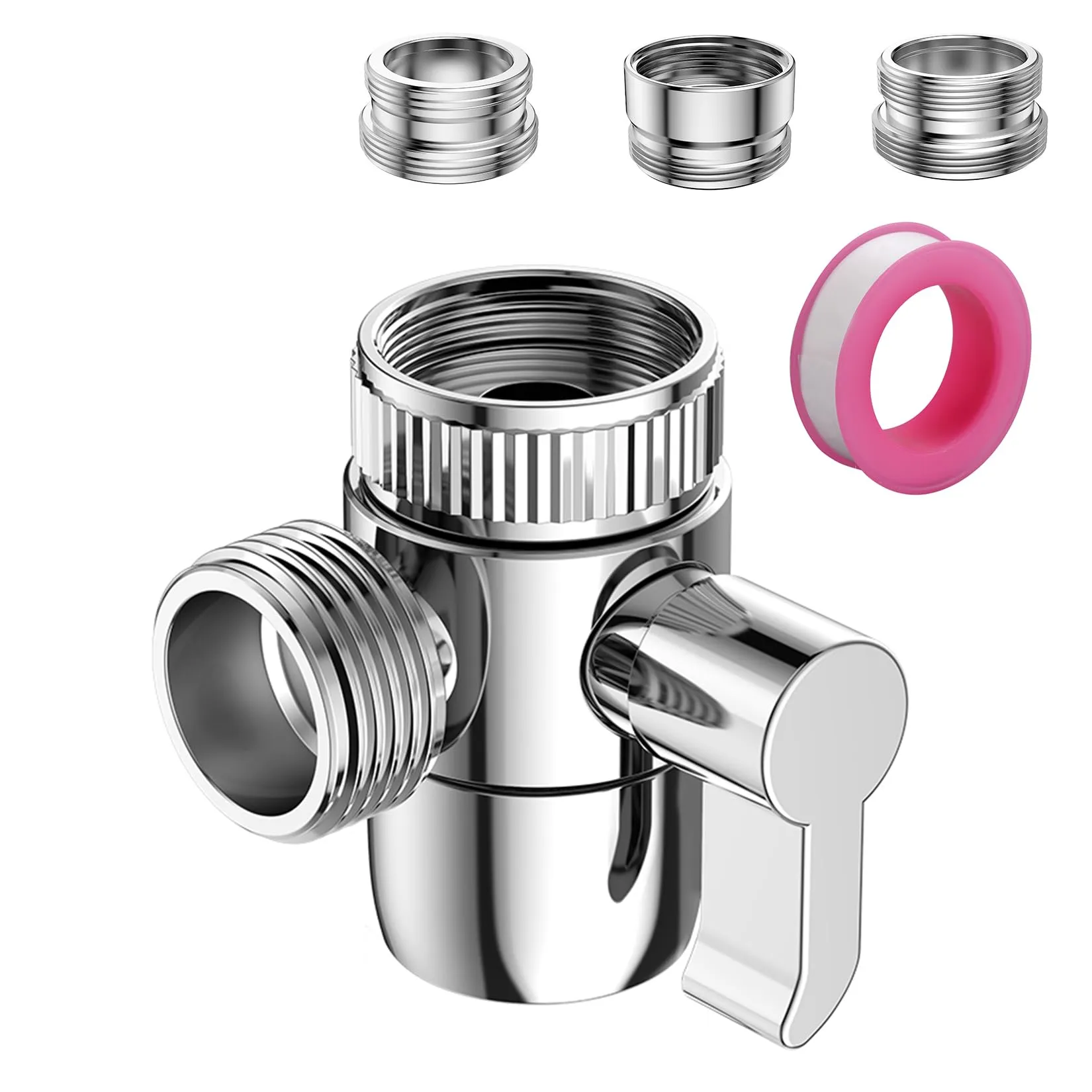 Roscid Deviatore Doccia 3 Vie G1/2, Valvola Deviatore Doccia 3 vie M22-M24, M22-G1/2, Valvola di Deviazione per Lavandino, Cucina o Bagno, Grigio(Rubinetto non incluso)