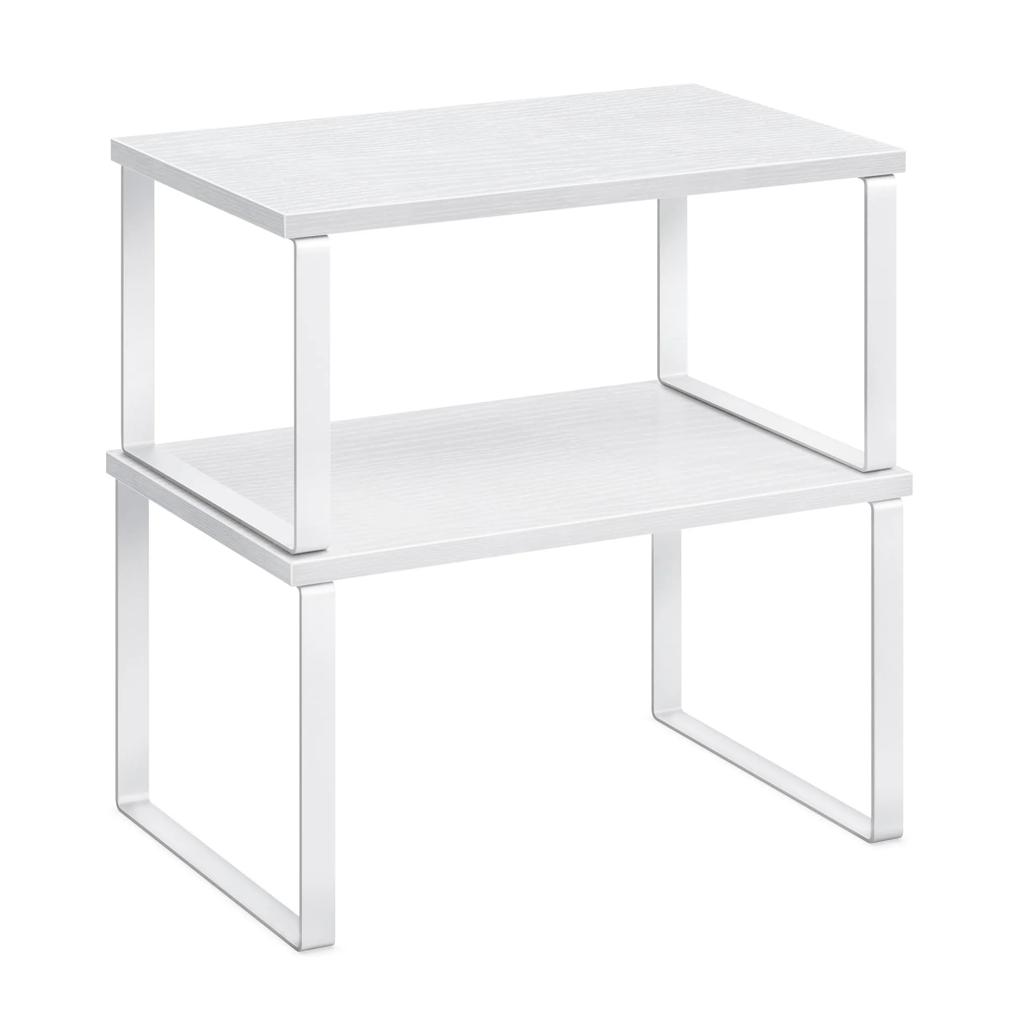 SONGMICS Scaffale Portaspezie, Set di 2 Organizzatori da Cucina Espandibili, Scaffale da Cucina Impilabile, Metallo e Legno Ingegnerizzato, Bianco Nuvola e Bianco Neve KCS02W01