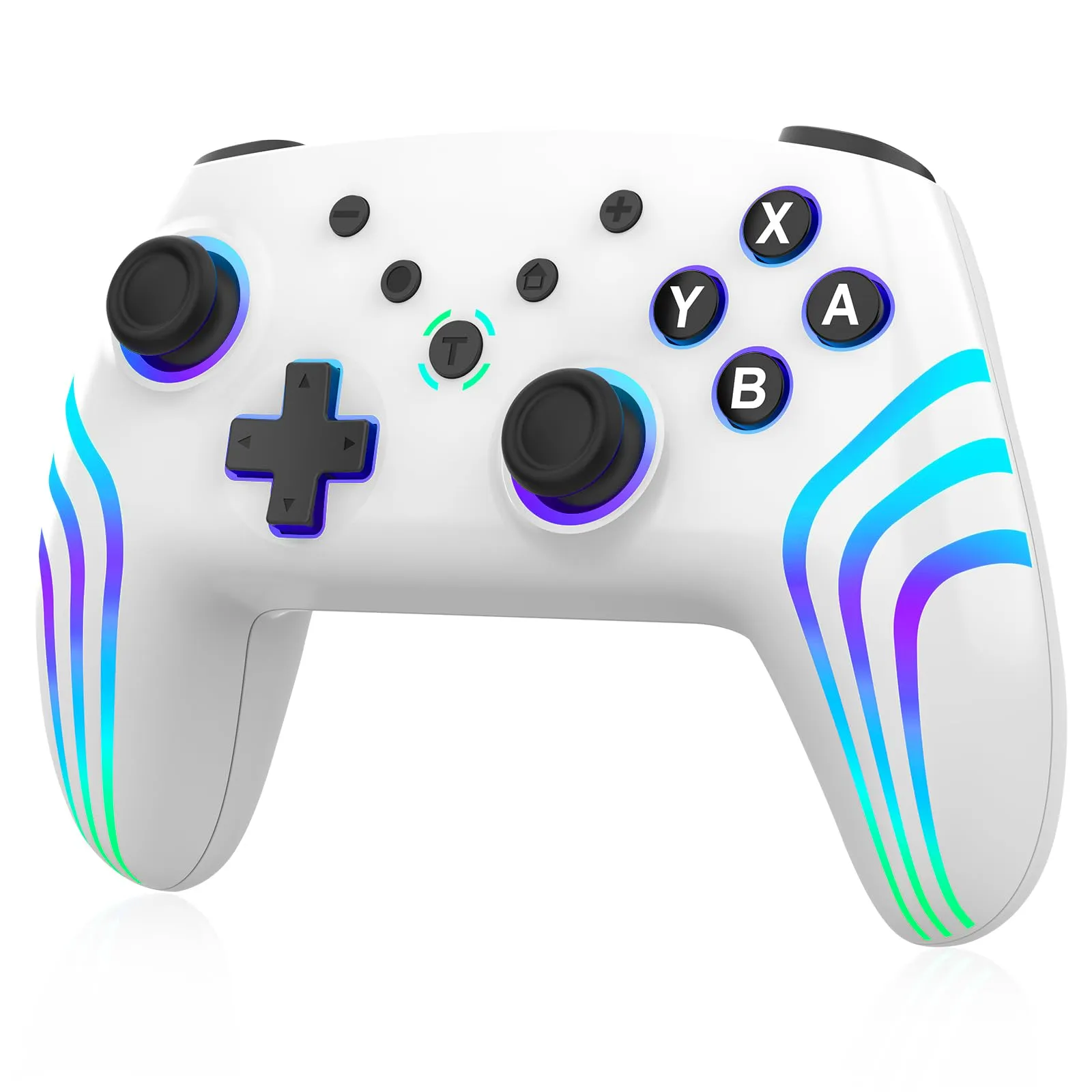Switch Controller, luci RGB variabili, controller Switch Pro con risveglia/joystick precisi/giroscopio a 6 assi, doppio shock/turbo, controller wireless per console Switch/Lite/OLED, bianco