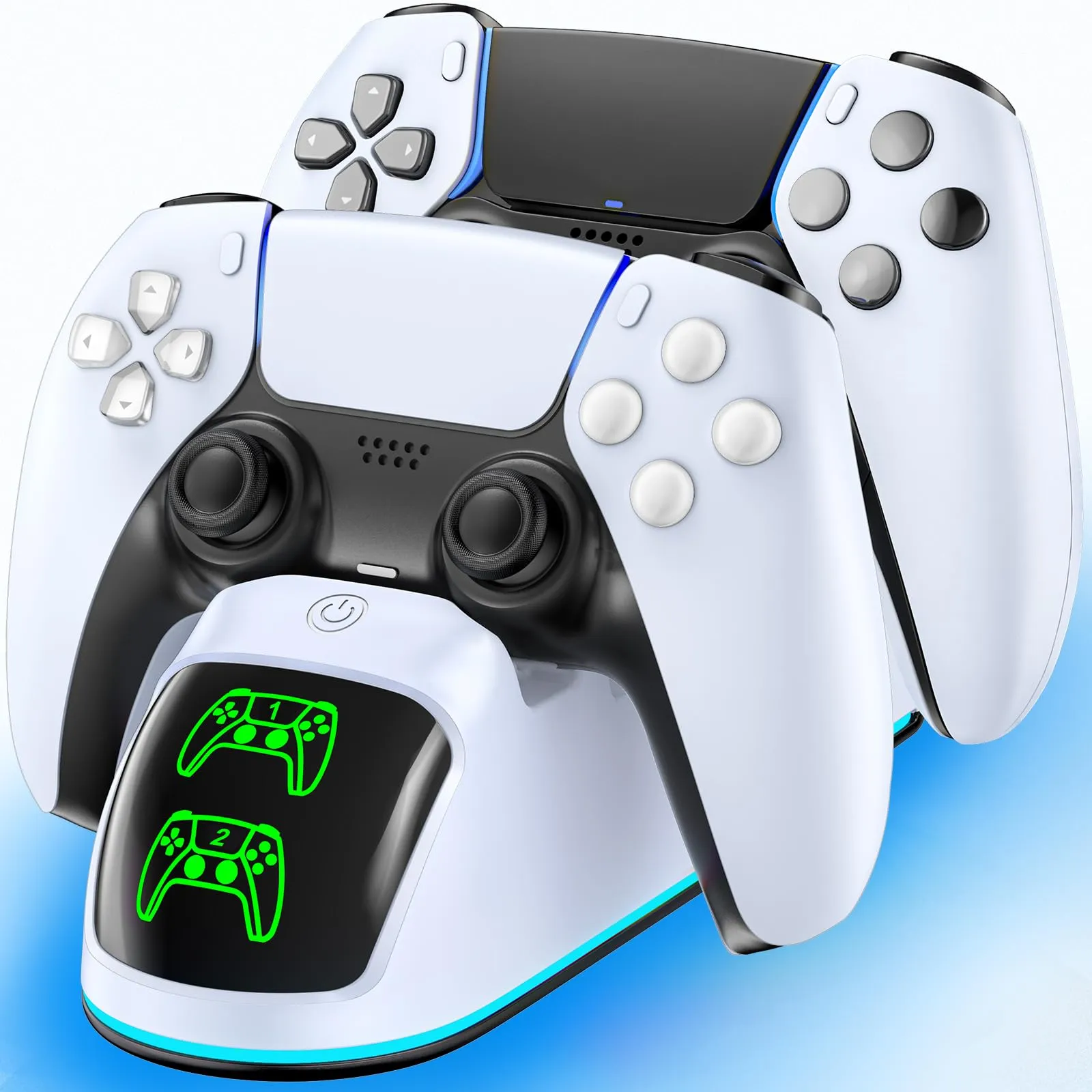 RGB Stazione Ricarica per Controller PS5, 2H Rapida Base Ricarica per PS 5, Caricatore per Playstation Five Originali & Edge con 9 Modalità RGB, Stazione di Ricarica per Giochi Playstation5 Accessori