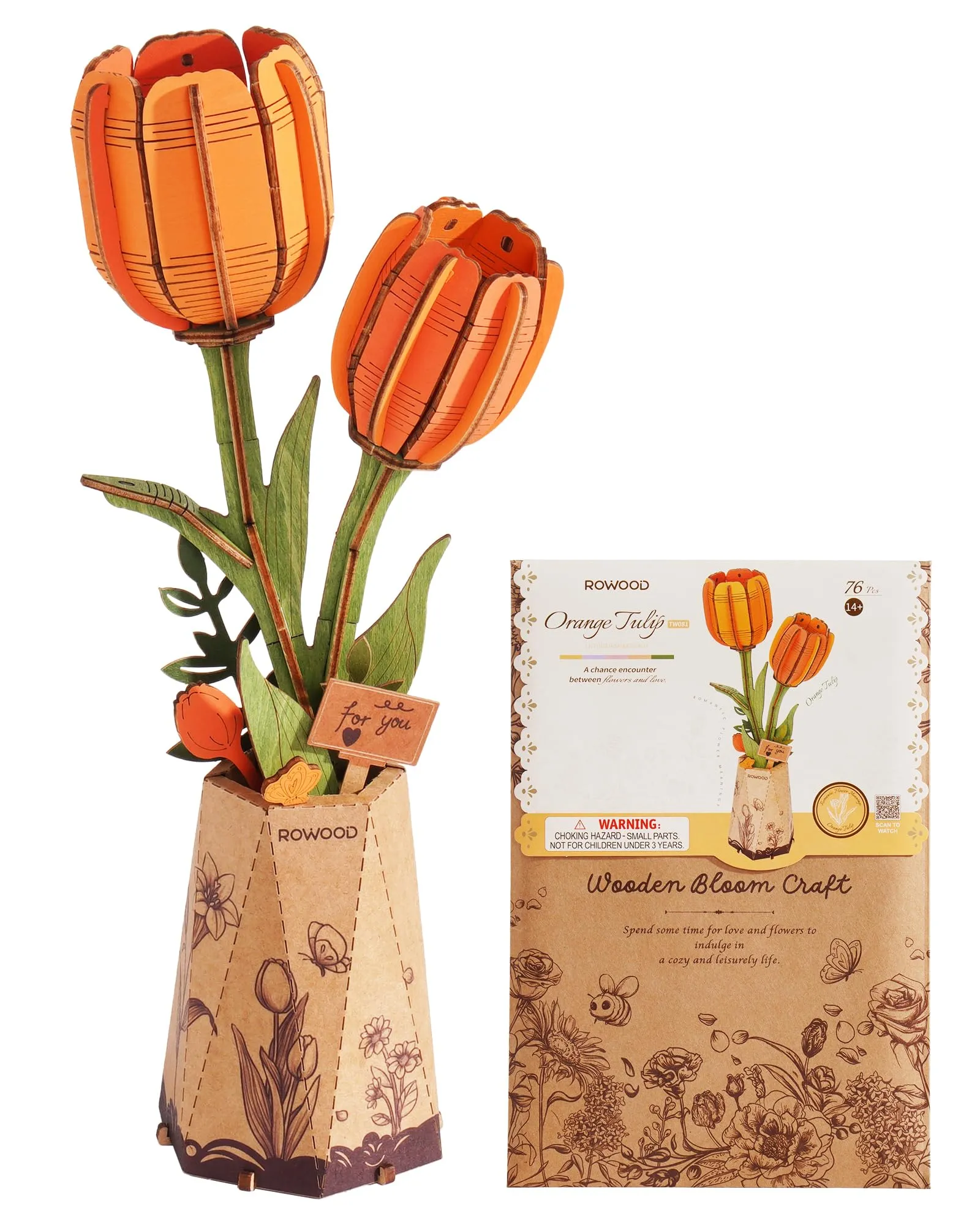 ROWOOD Puzzle in 3D con motivo tulipano, fiore fai da te in legno, kit di modellismo per fiori artificiali, da assemblare, per adulti, splendida decorazione per la casa e regalo per San Valentino