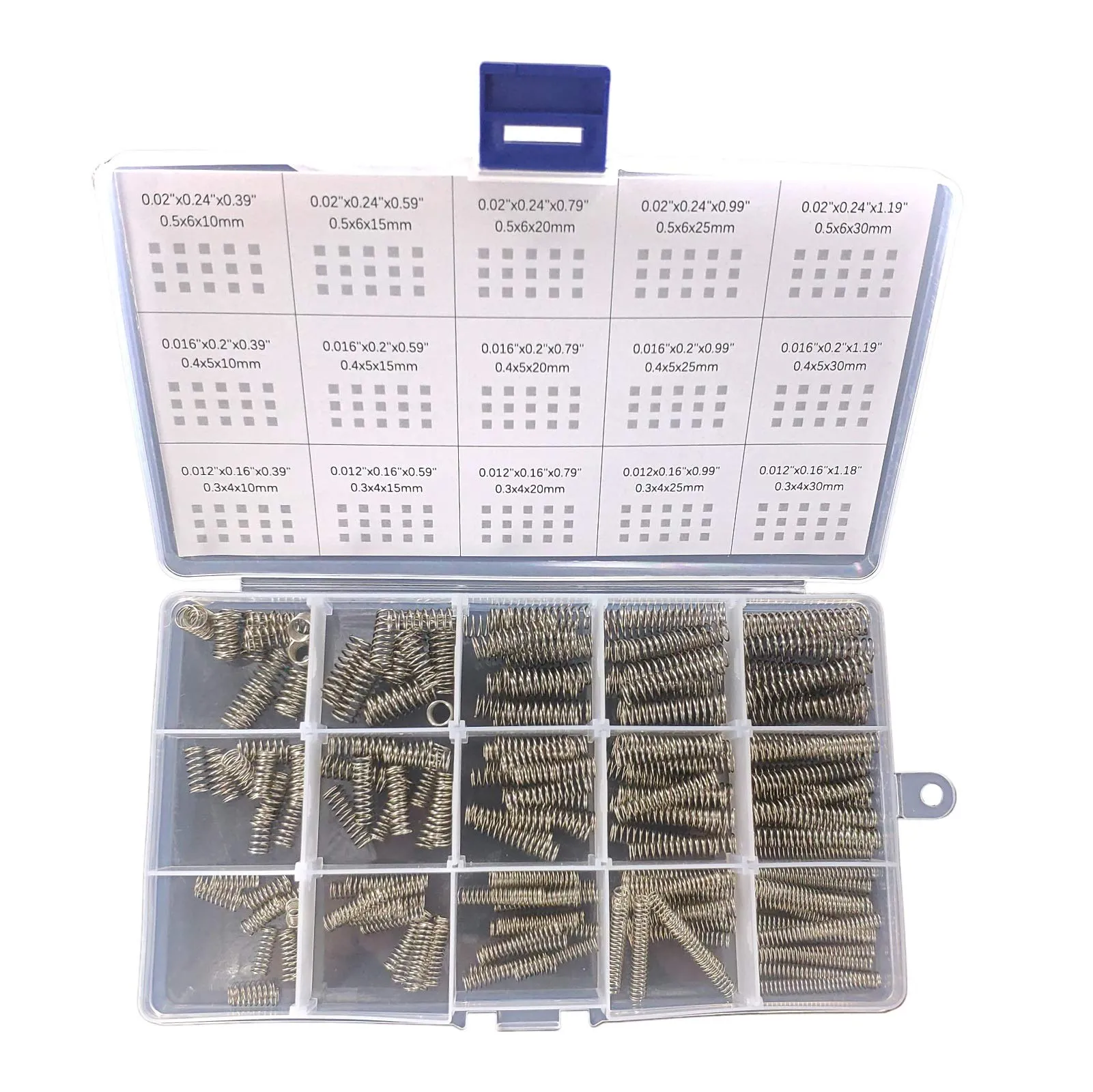 CREEYA Kit assortito di molle a compressione, 15 diverse dimensioni, 225 mini molle in acciaio inossidabile per riparazioni, lunghezza da 1 cm a 3 cm, diametro esterno da 0,4 cm a 0,6 cm, lunghezza 10