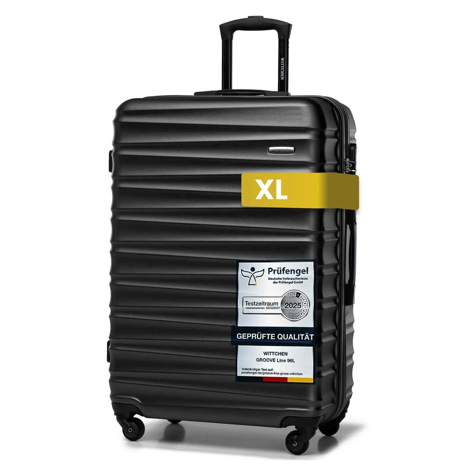WITTCHEN GROOVE Line Stabile Valigia Grande Trolley Valigia da Viaggio Trolley Rigido in ABS 4 Ruote Serratura a Combinazione Manico Telescopico Taglia L Nero