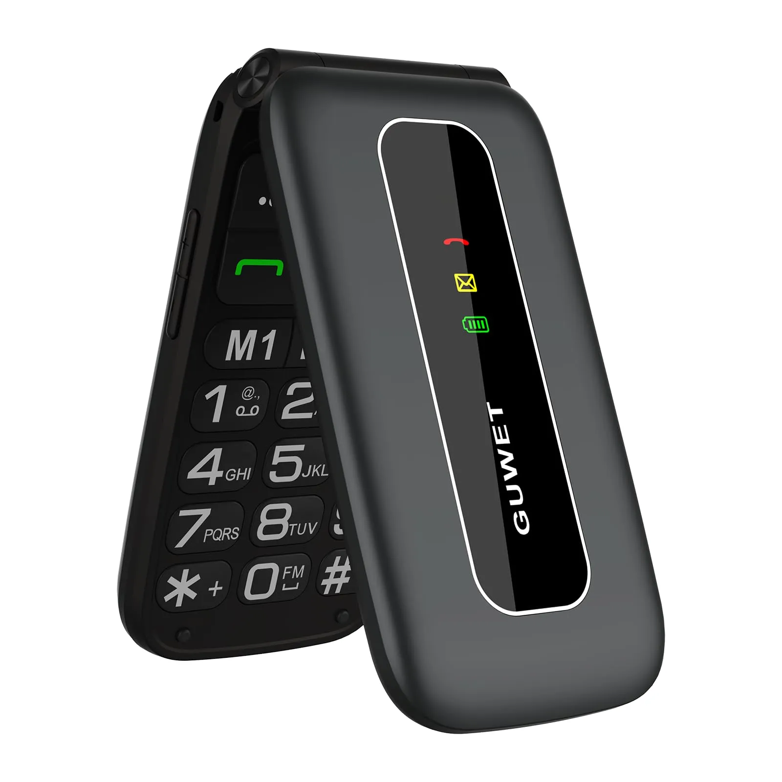 Guwet F20 cellulare per anziani pliante, telefono per anziani, telefono a tasti, con segnale forte, pulsante SOS, batteria da 1800 mAh, lungo standby e colore nero.