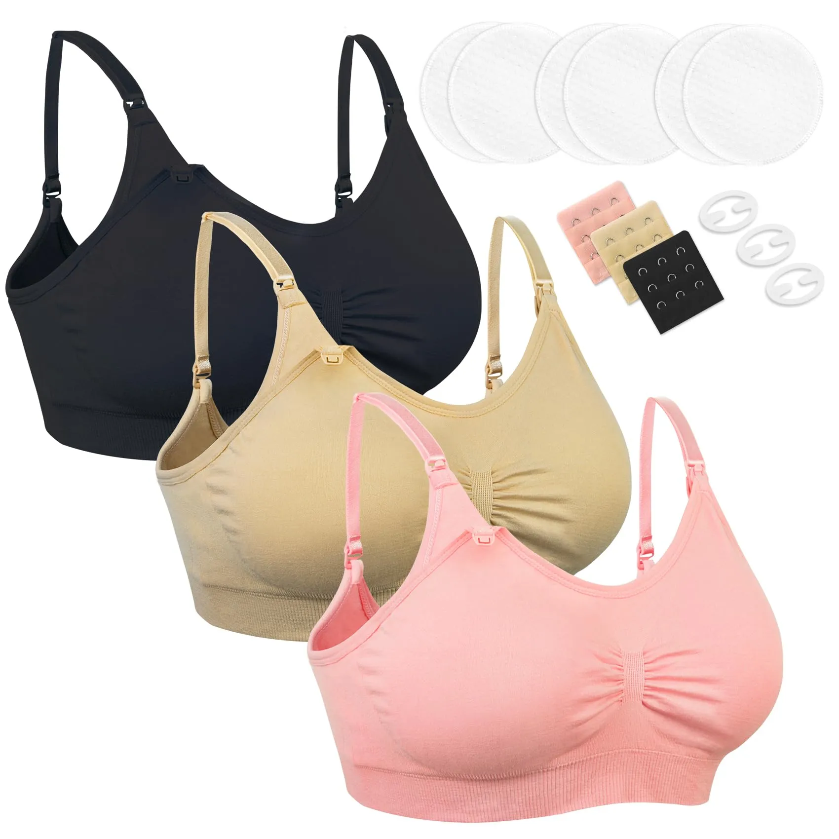 Chalier Cmfort 3 Pezzi Reggiseni Allattamento per Donna Allattamento Senza Cuciture Reggiseni Reggiseno da Allattamento, Estensori Coordinati e Clip per Reggiseno e Coppette Assorbilatte