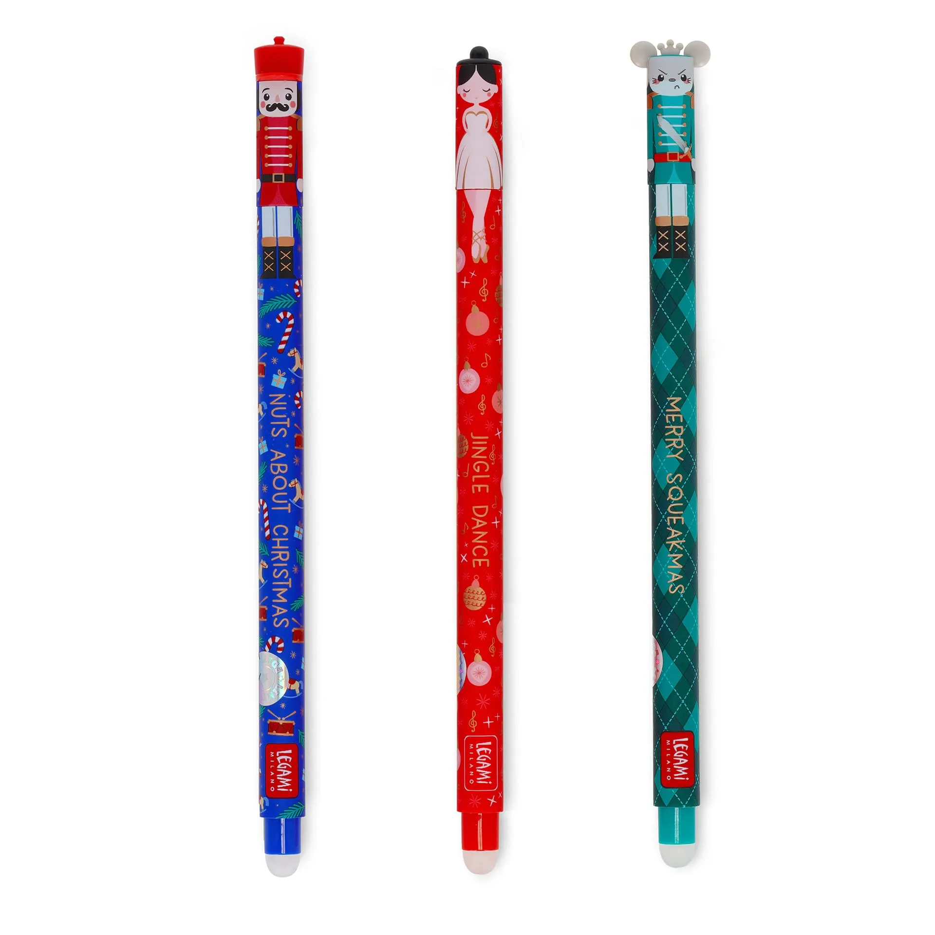 Legami - Set di 3 Penne Gel Cancellabili, Christmas Edition, Penne con Inchiostro Cancellabile Termosensibile, Rosso, Blu, Verde, Erasable Pen Natalizie, Cancella Senza Consumare il Foglio