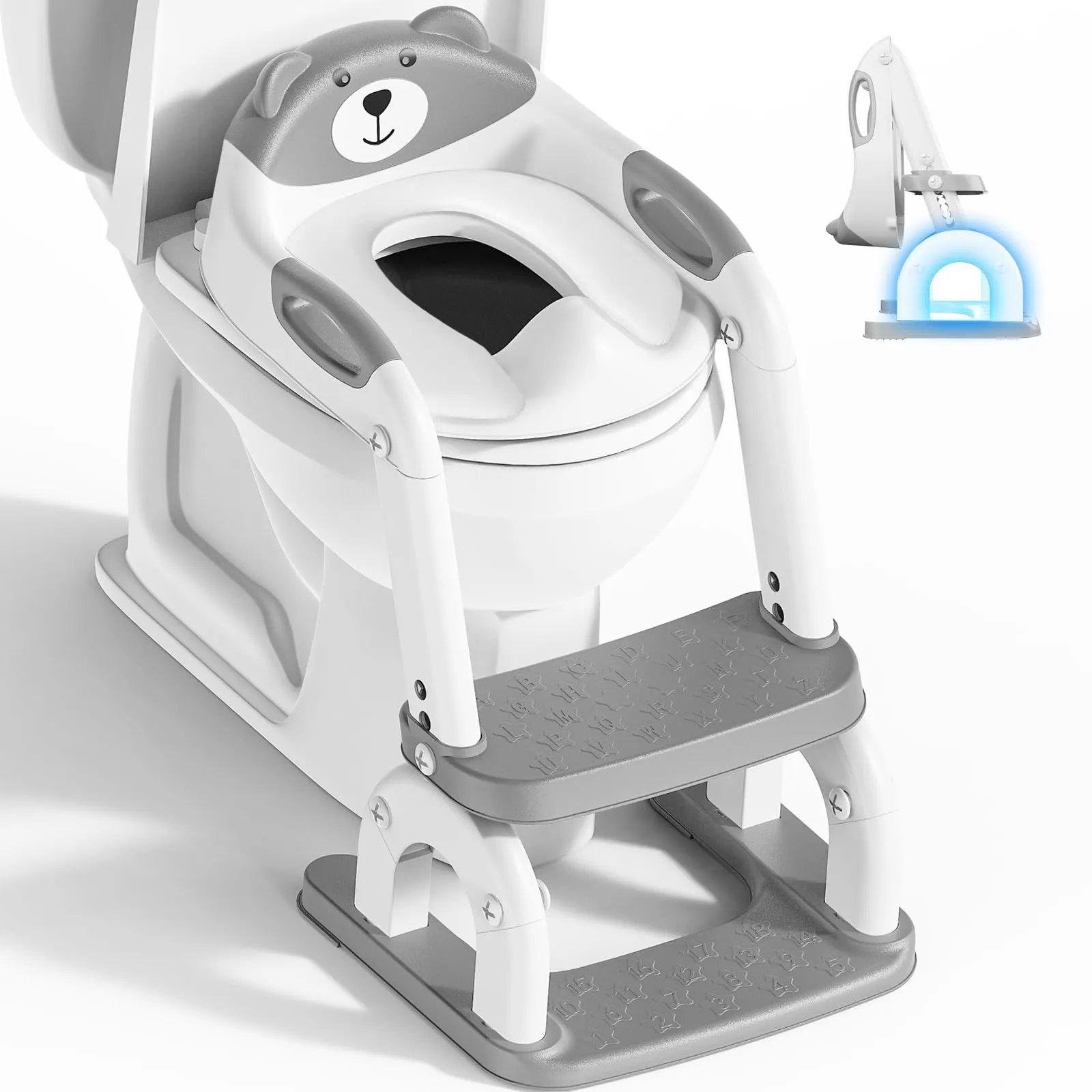 Sedile WC per bambini con scale, accessorio per WC aggiornato, per bambini e bambine, 2 in 1, con scale, regolabile in altezza, comodi sedili per WC sicuri, poggiapiedi per bambini