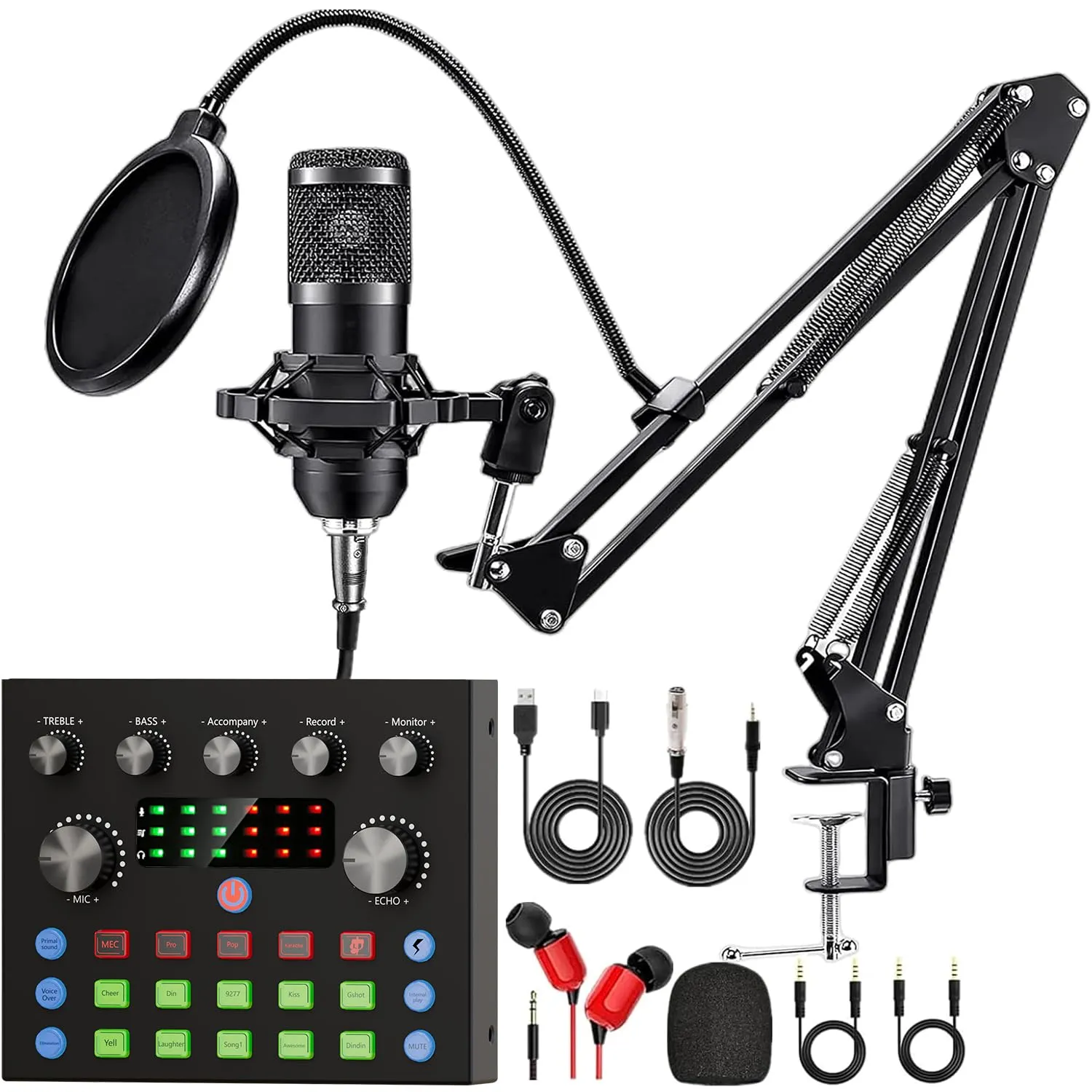 Pacchetto di attrezzature per podcast, pacchetto di studio di registrazione con microfono per podcast e cambia voce, interfaccia audio per computer portatile Streaming live YouTube TikTok