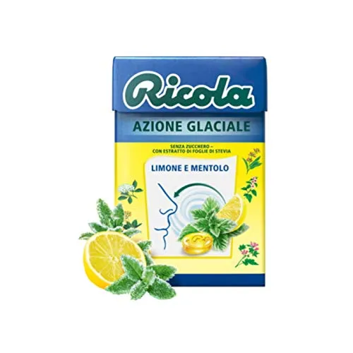 RICOLA LIMONE e MENTOLO box da 20 astucci | La Ricola più forte di sempre con una dose extra di mentolo e limone | Senza glutine, senza zuccheri aggiunti, dolcificata con stevia