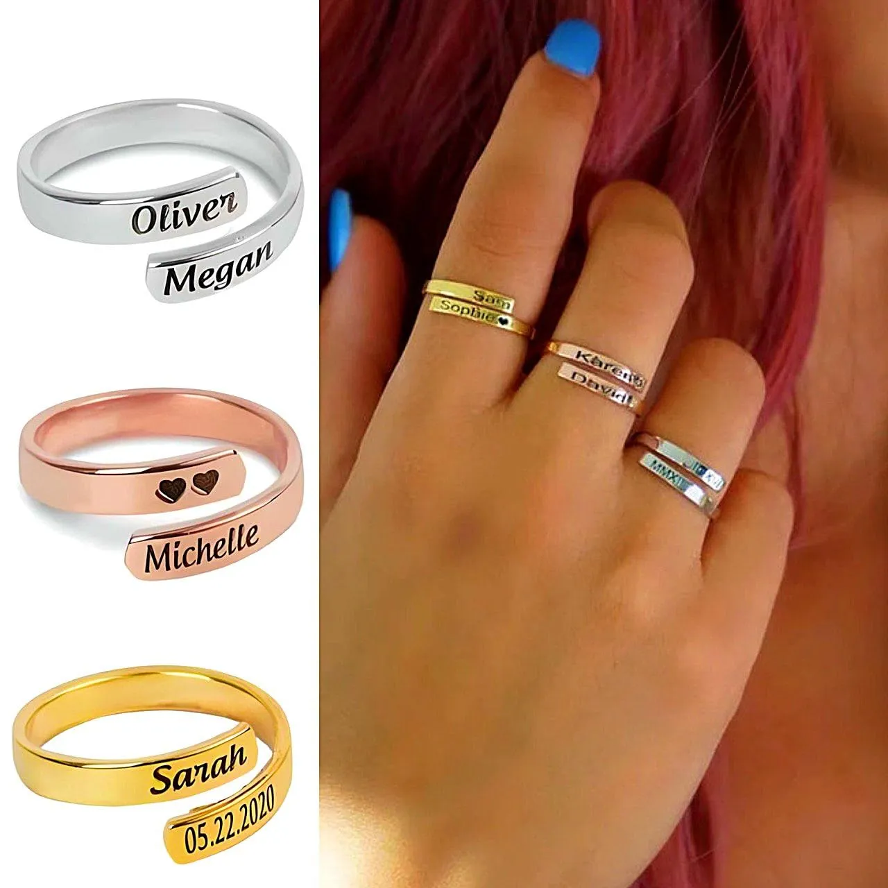 Generico Anello Personalizzato con Incisione – Nome, Frase o Data – Regalo Romantico per Coppia, Lui o Lei – CollanaDream (Oro rosa)