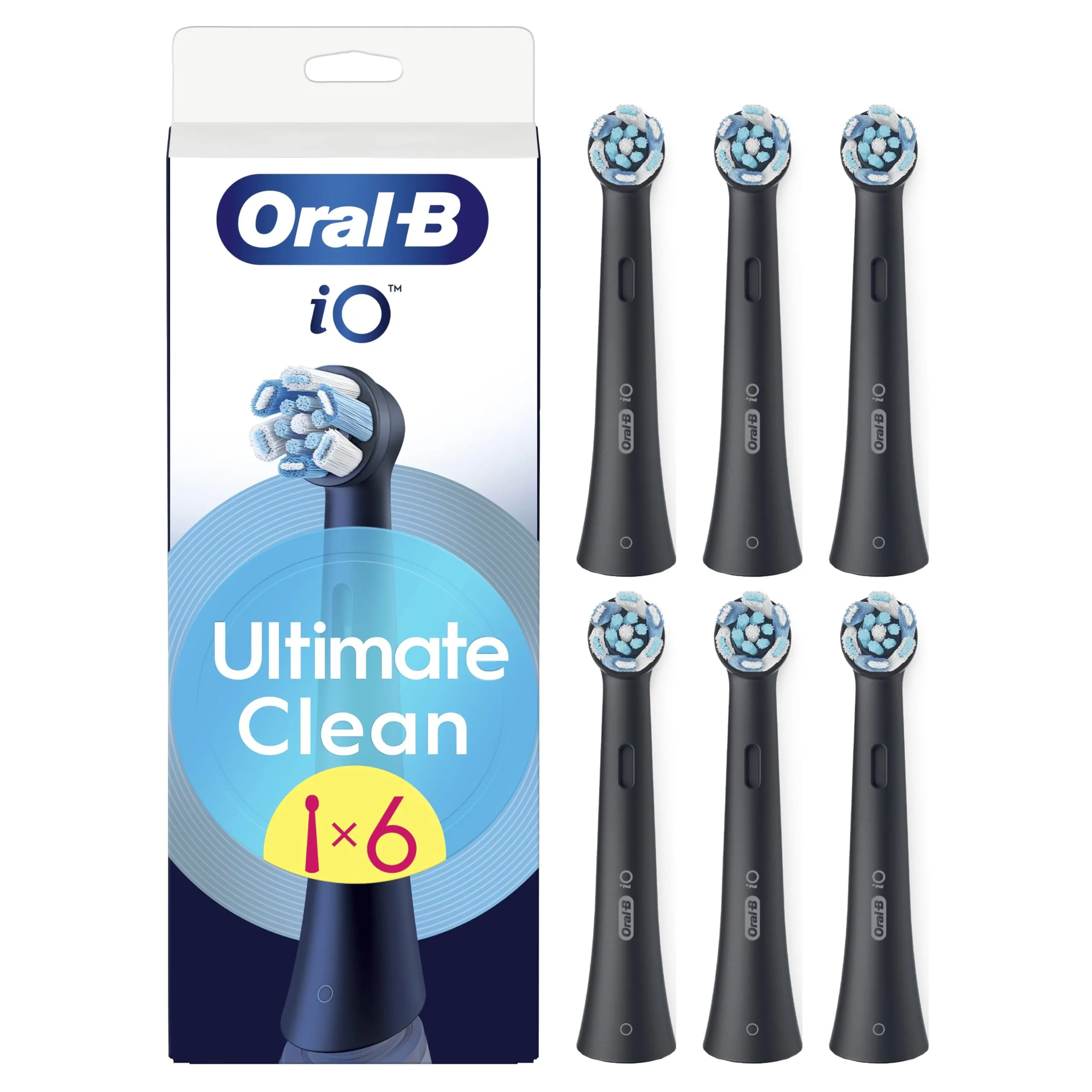 Oral-B Testine di Ricambio iO Series Ultimate Clean Nere per Spazzolino Elettrico Oral B, 6 Testine Rotonde Autentiche, con setole CrissCross per rimuovere la placca