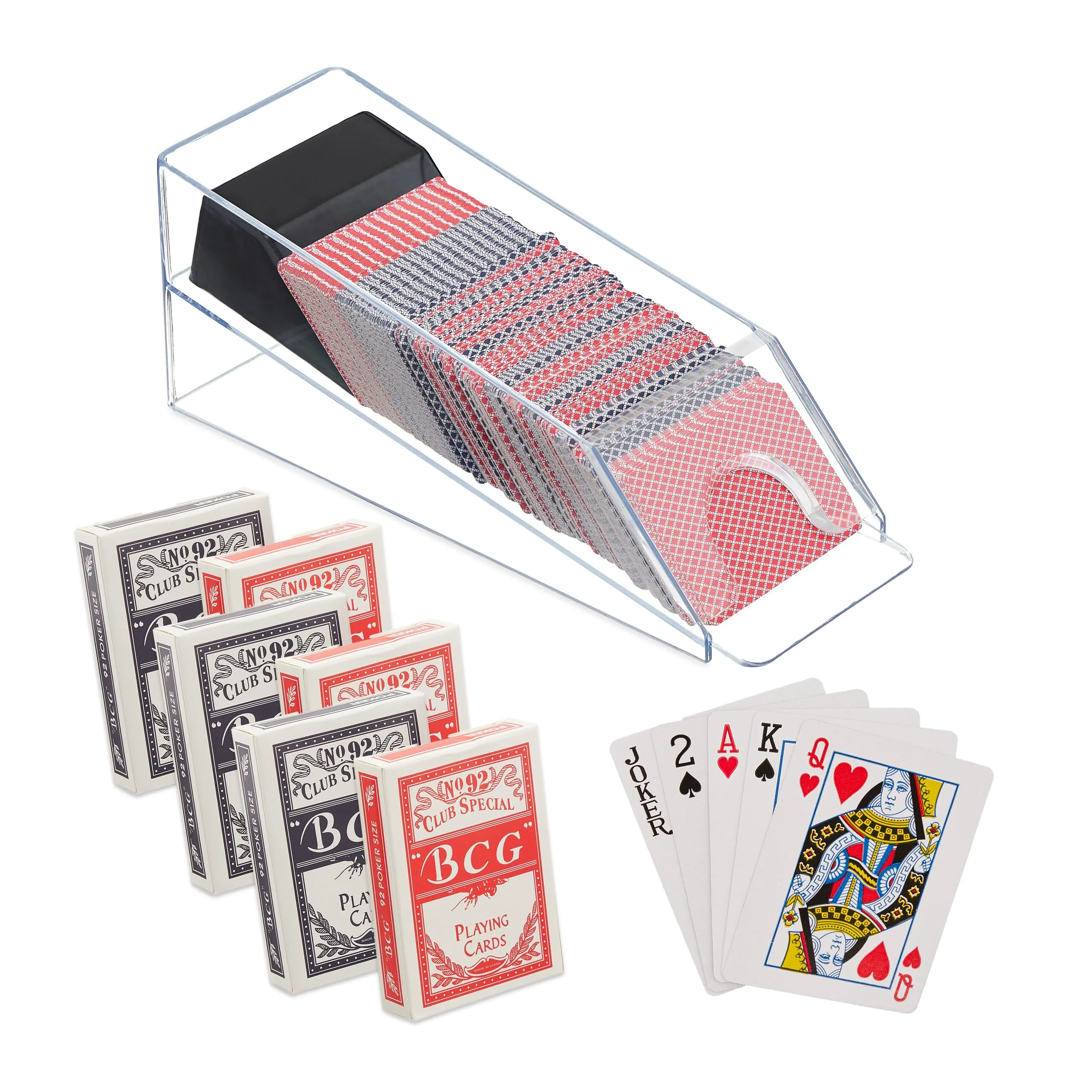 Relaxdays Distributore Carte da Gioco, Dispenser con 6 Mazzi, Dealing Shoe Black Jack, 10x10x29 cm, Trasparente Nero