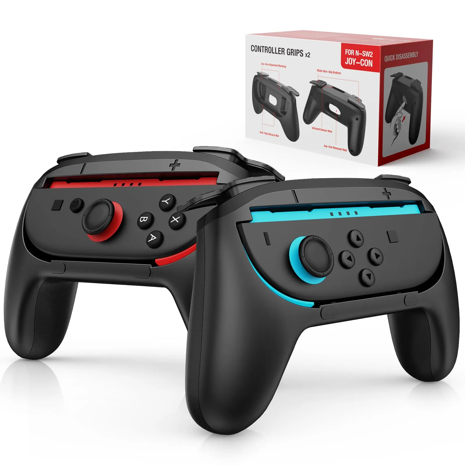 Lmcpa 2 Pack Grip per Controller compatibili con Nintendo Switch 2 Joy-Con 2025, Comodo Supporto JoyCon per Accessori Nintendo Switch 2025, Nero