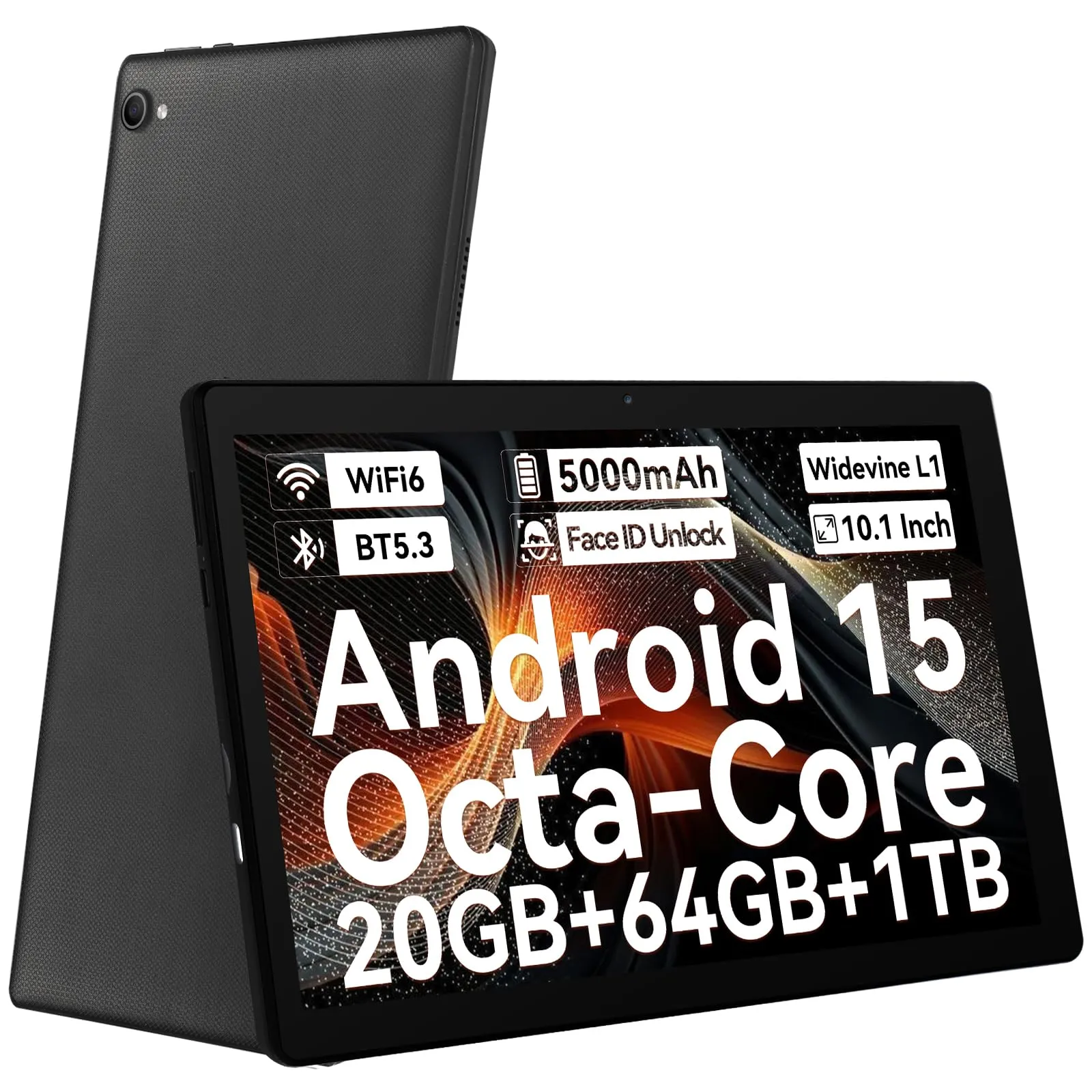 Laptok Tablet 10 pollici Android 14 Tablet con Octa-Core, Face ID, 8GB+64GB+1TB Espansione, 1280*800 HD IPS Touchscreen, tablet Android con WiFi 6 BT5.3, Doppia Fotocamera 5MP+8MP, Widevine L1(Nero)