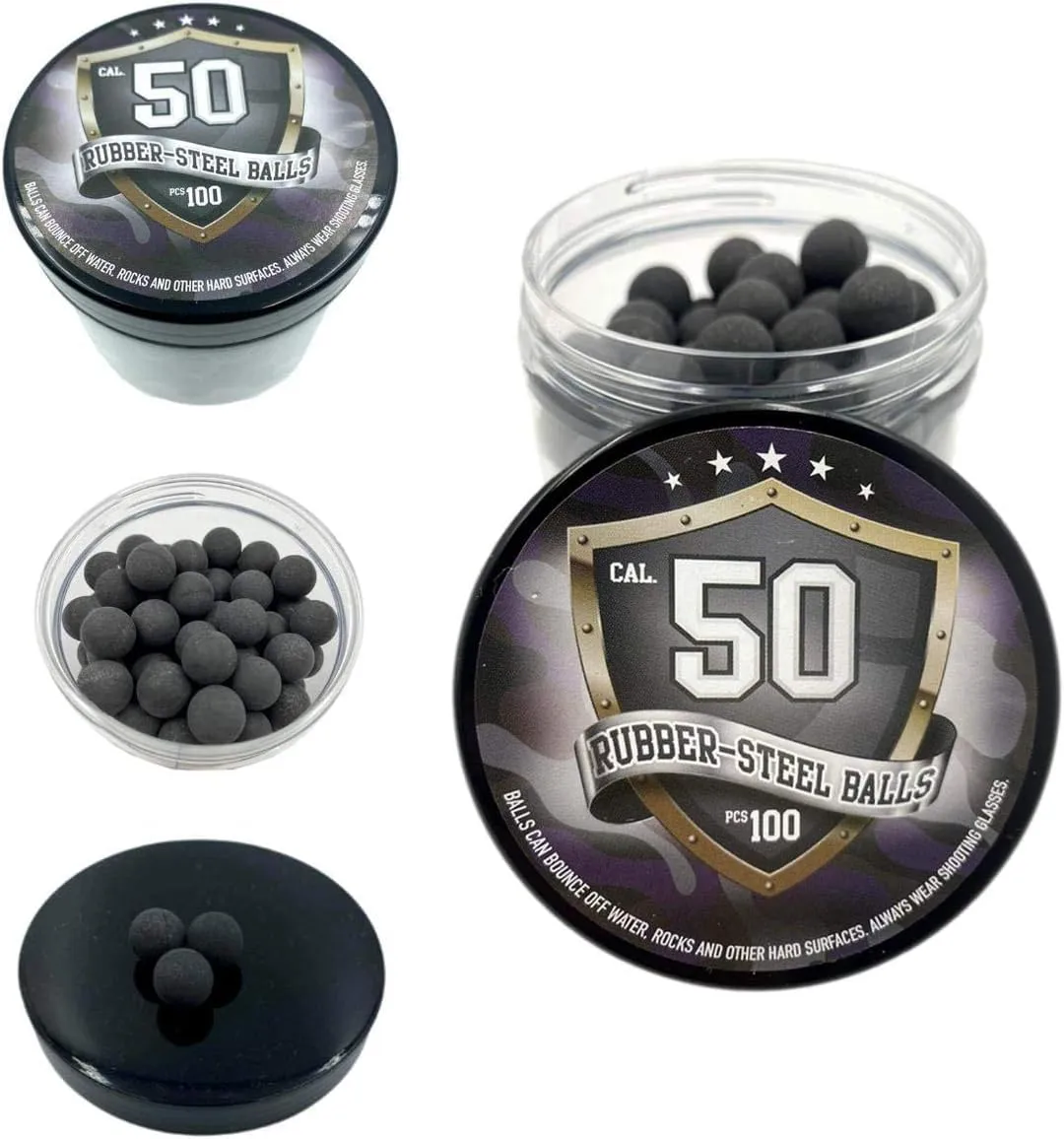 SSR 100x Hard Mix Rubber-Steel Balls Patinballs Rubberballs Pallini in Gomma Acciaio 50 Calibro Cal. for Paintball Defense Gun Pistol