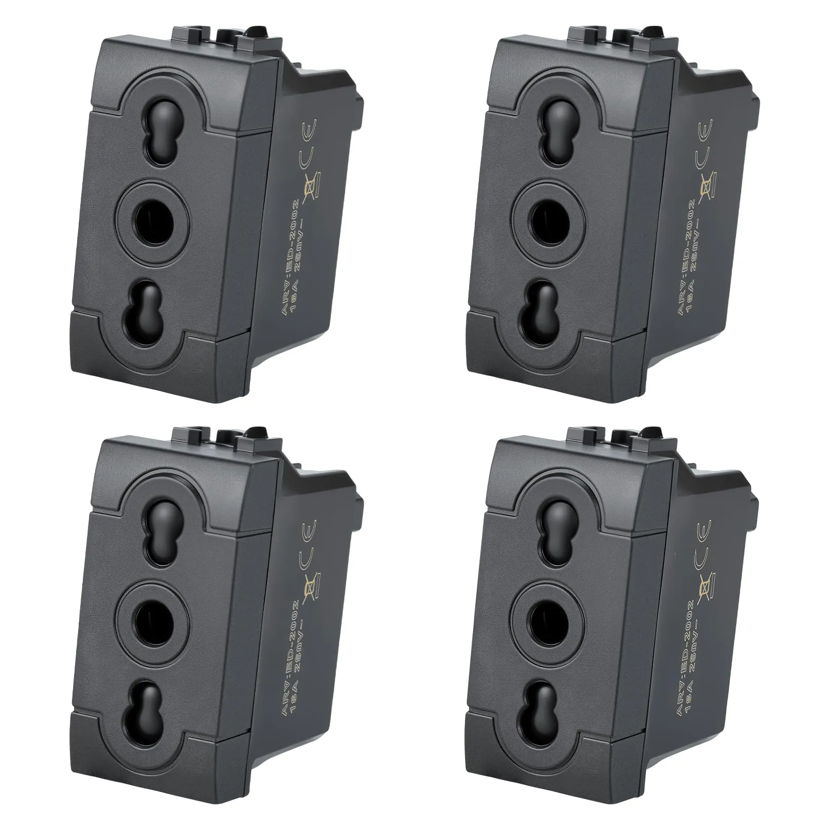 Voltix 4 Pezzi Presa Bipasso Bivalente 2P+T 10/16A Prese Elettriche da Muro Compatibile con Bticino Living Light e Living International Nero (4)