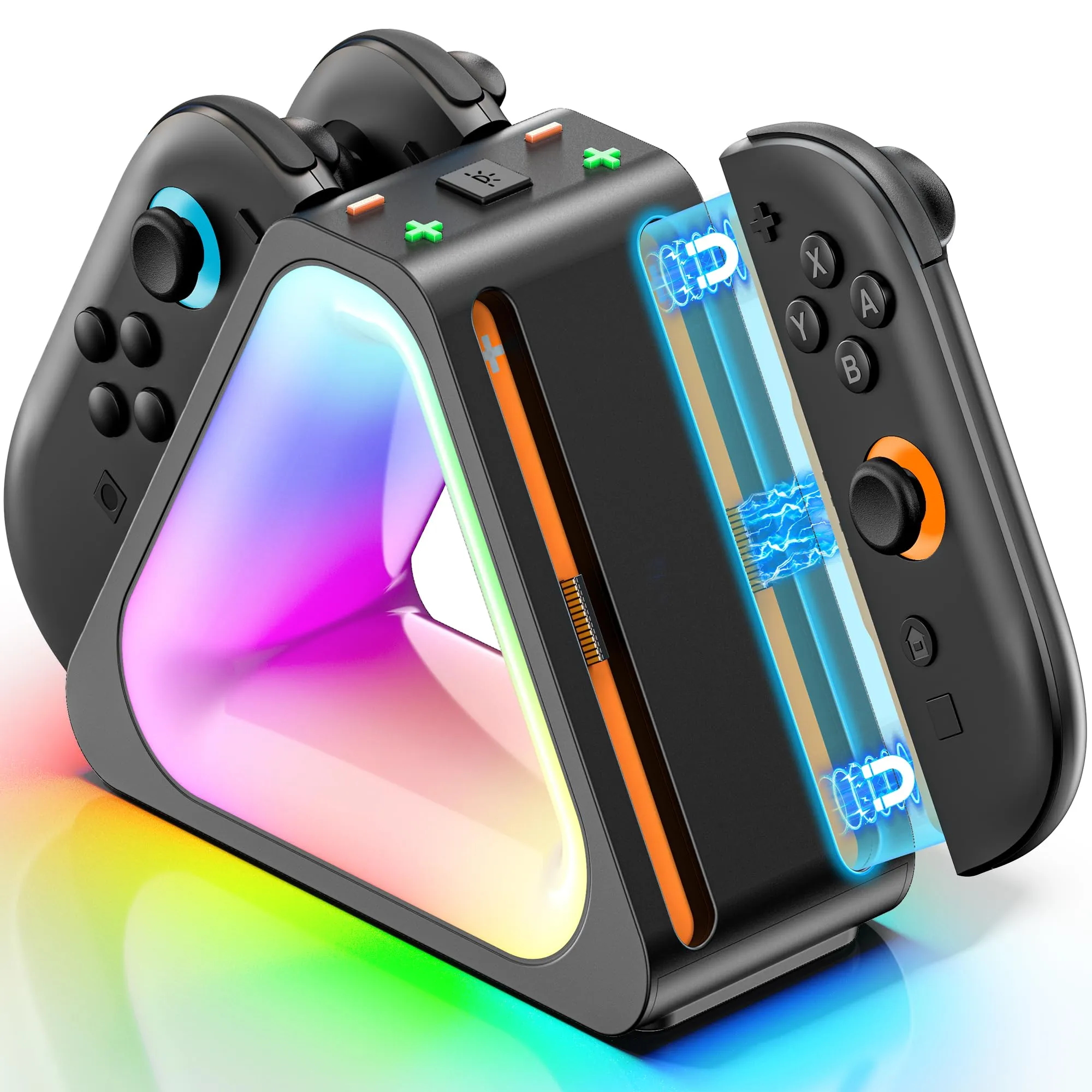 Dock di Ricarica per 2025 Nintendo Joy-Con 2, Stazione di Ricarica Magnetica Rapida Switch 2 Joy-Con con 7 Modalità di Luce, Dock di Ricarica del Controller Migliorato per Nintendo Switch 2 Accessori