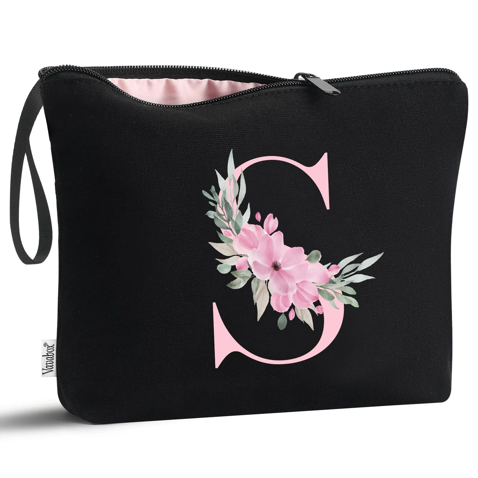 Vavabox Beauty case con iniziali personalizzate dalla A alla Z, regalo di compleanno per donne, regalo per sposa, damigella d'onore (M, 01-Nero)