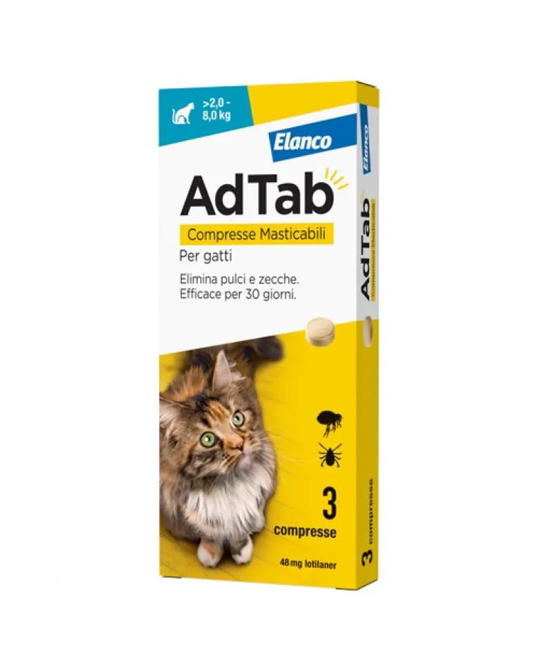 Ad Tab Antiparassitario per Gatti da 2 kg a 8 kg - 3 Compresse Masticabili
