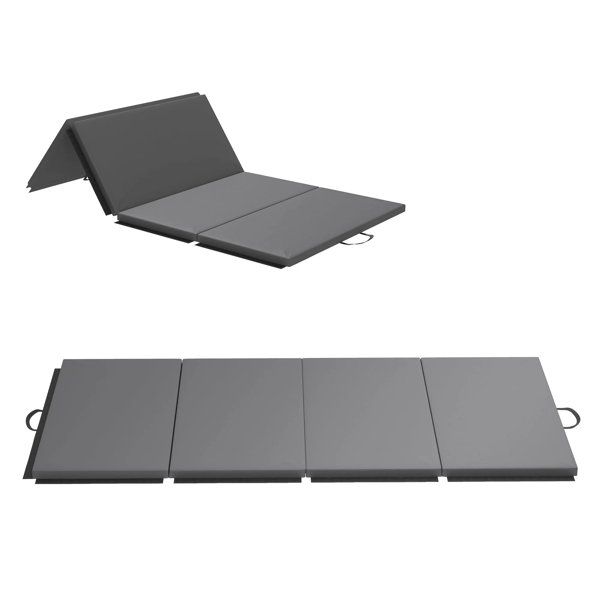 HOMCOM Tappetino da Ginnastica Pieghevole, Materassino Fitness Spesso 5 cm e Antiscivolo, Tappeto da Palestra Salvaspazio con Maniglia per Yoga e Pilates, 240x120 cm, Grigio