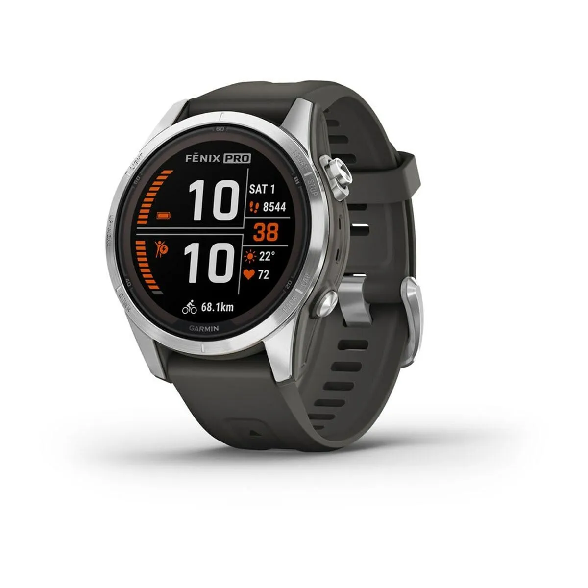 Garmin fēnix 7S Pro Solar, Smartwatch, Ricarica solare, 42mm, Torcia LED, Touchscreen 1,2", +30 Sport, GNSS multi-band, SpO2, Mappe, Musica, Garmin Pay, Autonomia 14 giorni (Silver & Graphite)