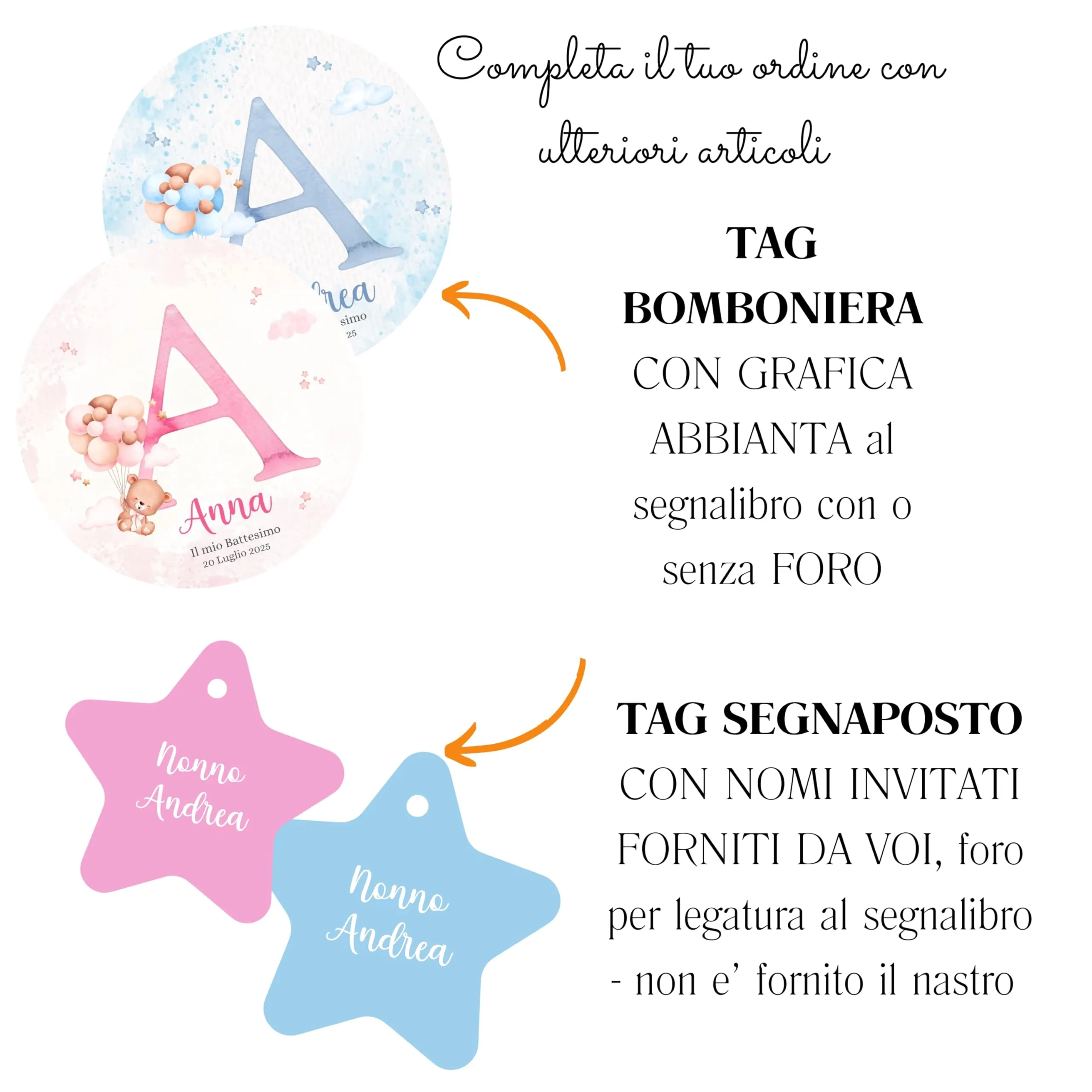 30× Segnalibri Battesimo Orsetto – Personalizzati con Nome/Data – Cartoncino 250 g – Dolce Teddy – Segnaposto & Bomboniera