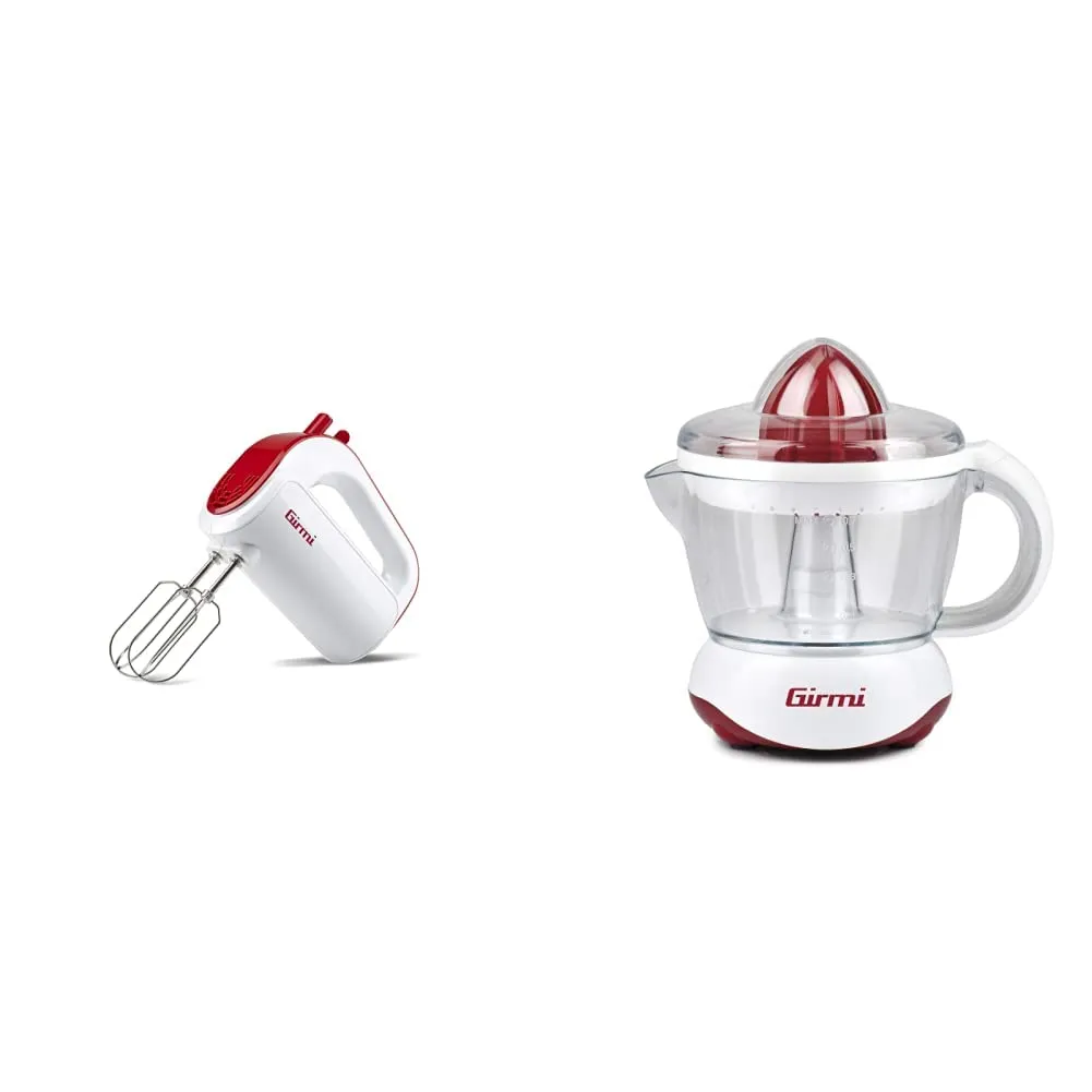 Girmi SB02 Sbattitore Elettrico, 170W, 5 Velocità + Turbo, Bianco/Rosso & Sr02 Spremiagrumi