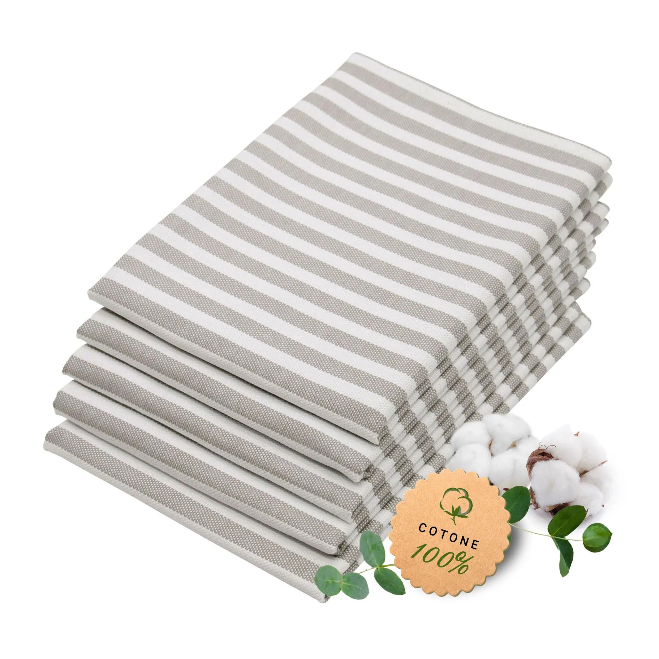 ZOLLNER 5 strofinacci in cotone 50x70 cm - canovacci assorbenti e lunga durata - lavabili a 60°C - a righe grigie e bianche - Qualità gastronomica - certificato OEKO TEX (R)