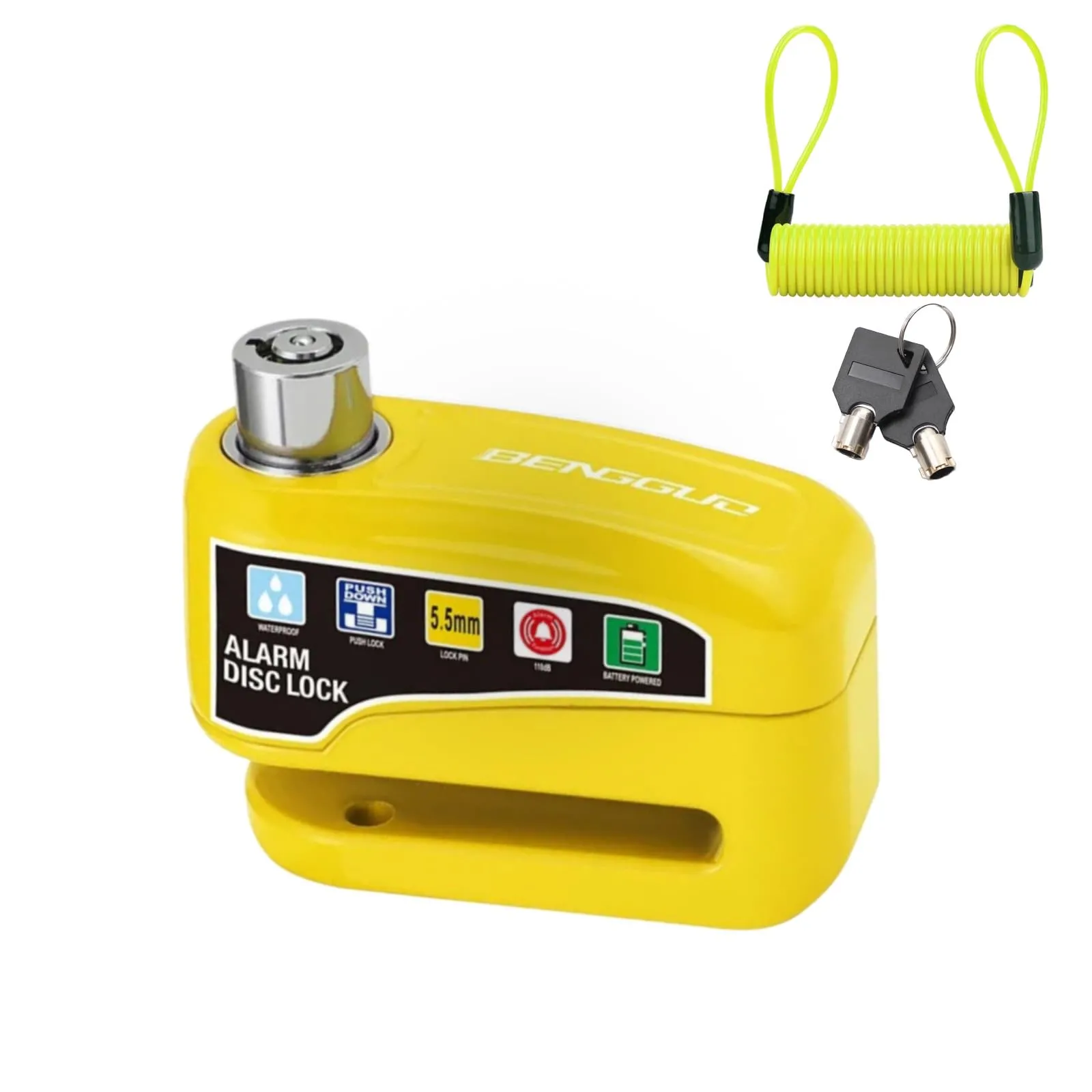 WinGluge Bloccadisco Moto, Lucchetto Moto Antifurto Universale, Blocca Disco Moto Protezione con Allarme Sonoro 110db, Serratura Anti Trapano con Cavo Promemoria, per Moto, Bici, Motocross e Scooter