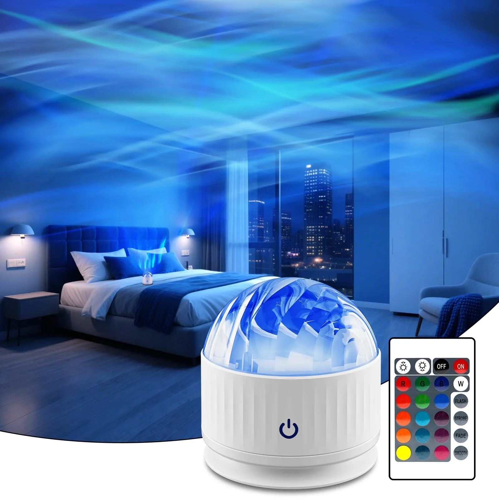 Fokky Proiettore Stelle Soffitto Bambini, Lampada Aurora Boreale Ricaricabile con 16 Effetti di Luce e Telecomando, Proiettore Soffitto per Luce Notturna Bambini, Decorazioni Camera, Regalo
