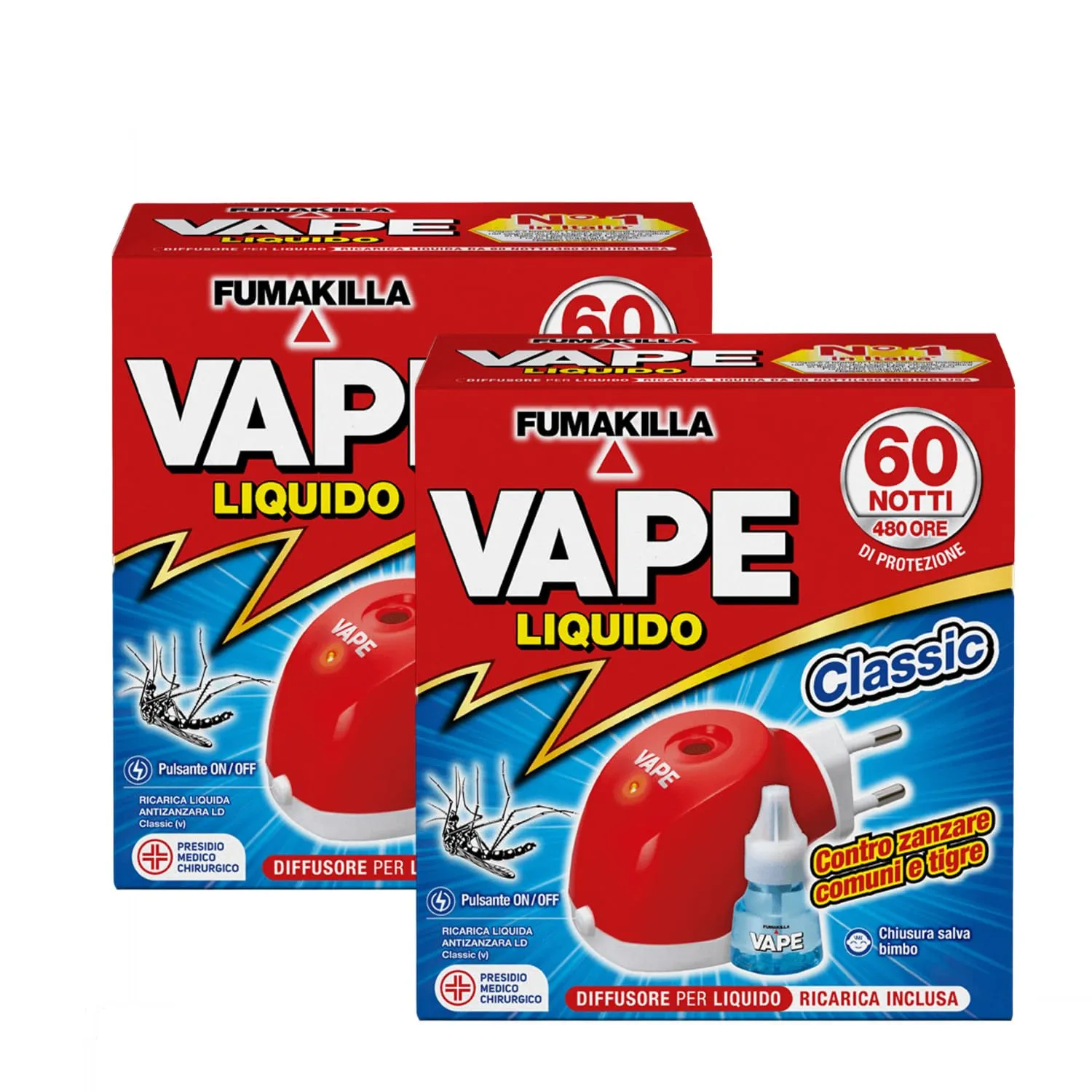 Vape Zanzare Diffusore Elettrico Classic Con Ricarica Liquida 60 Notti 30Ml (2 Unità)