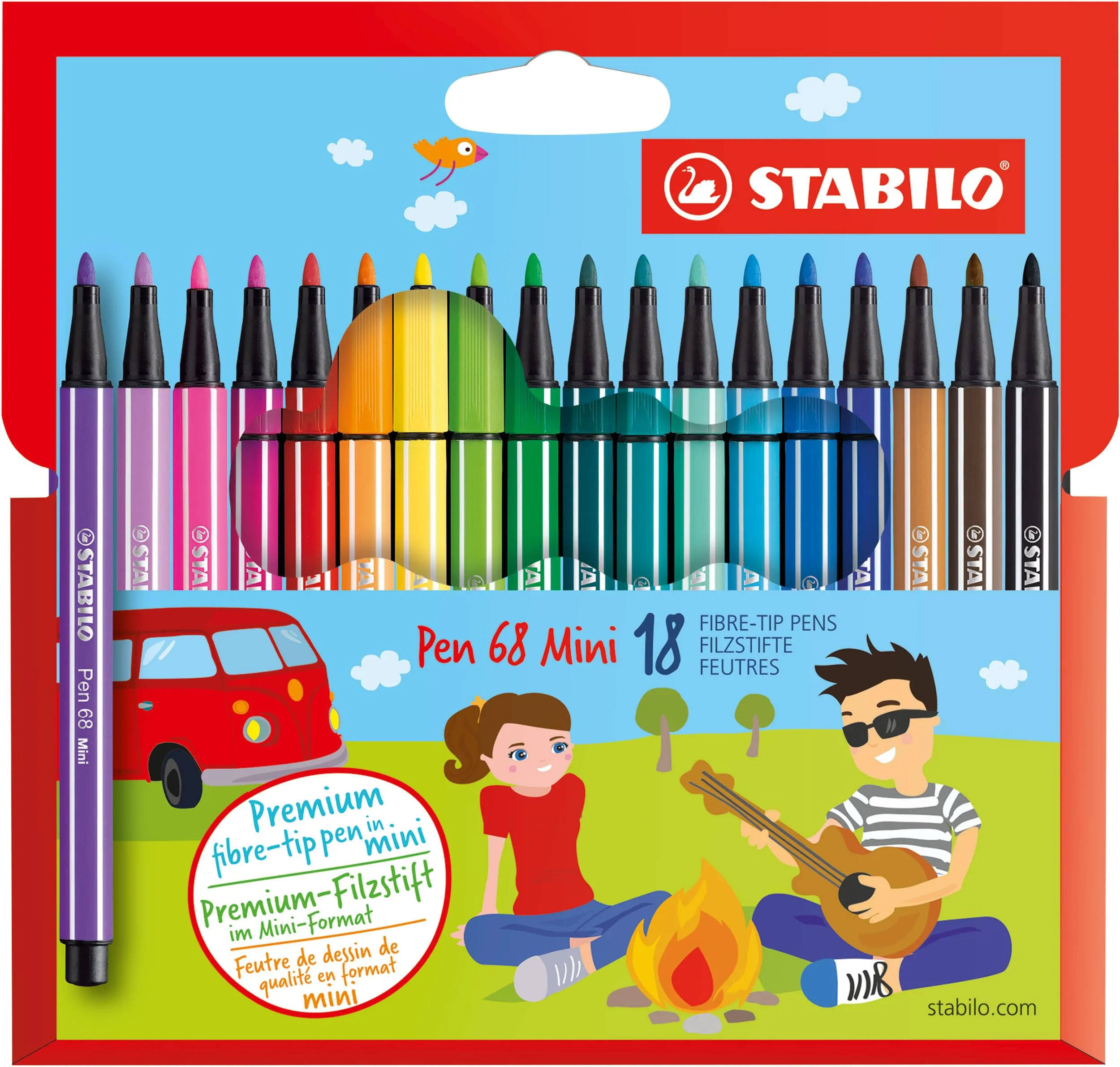STABILO Pen 68 - Pennarello Premium - Mini - Astuccio da 18 - Colori assortiti