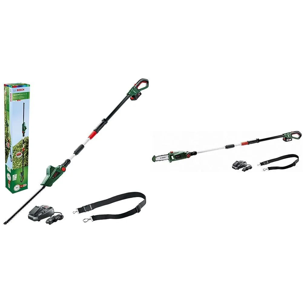 Bosch Home and Garden 06008B3000 UniversalHedgePole Tagliasiepi Telescopico & Motosega Elettrosega Svettatoio a batteria UniversalChainpole 18 (2 batterie, sistema da 18 Volt, confezione in cartone)