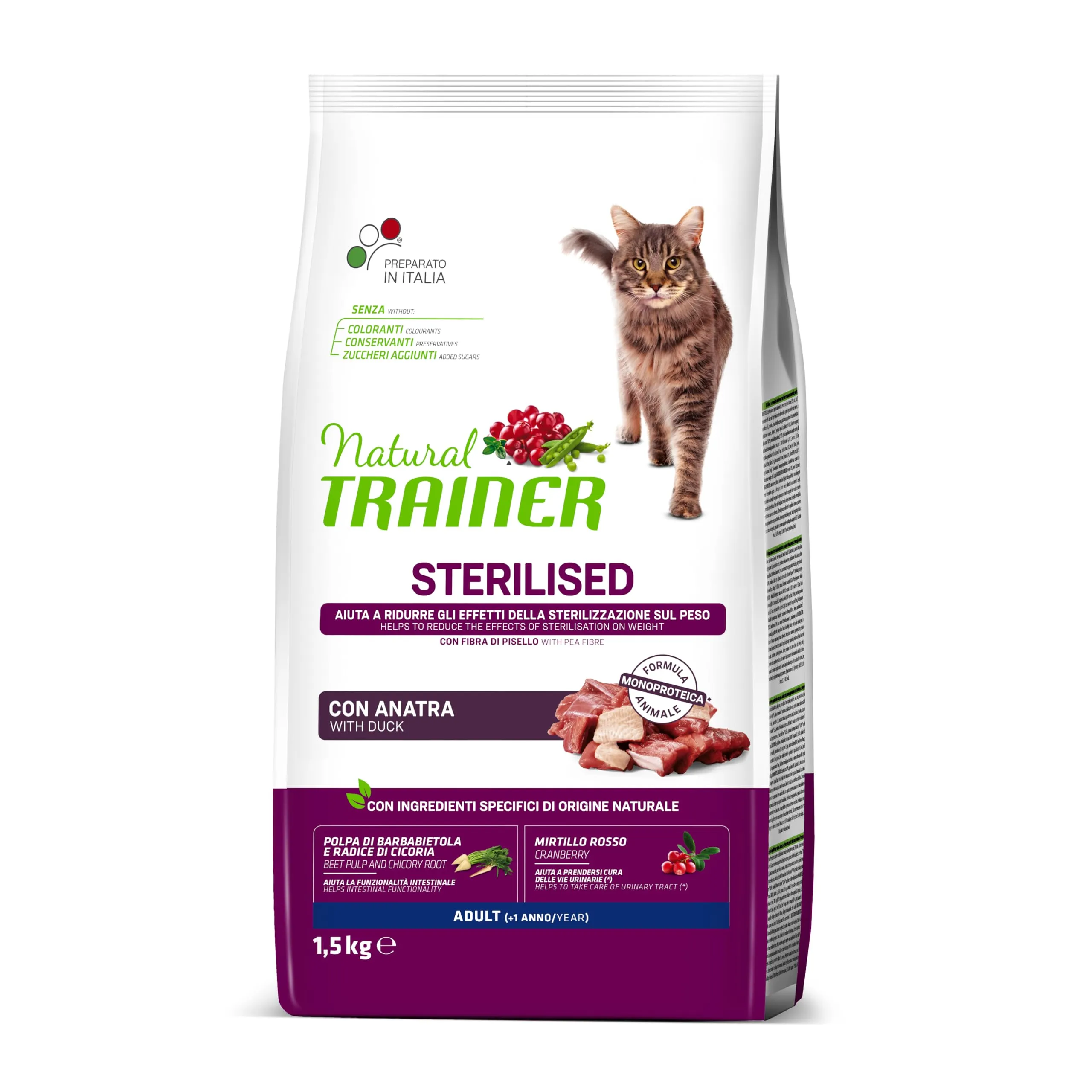 Trainer Cibo per Gatti Sterilizzati - Formula Monoproteica - Con Anatra - 1,5kg