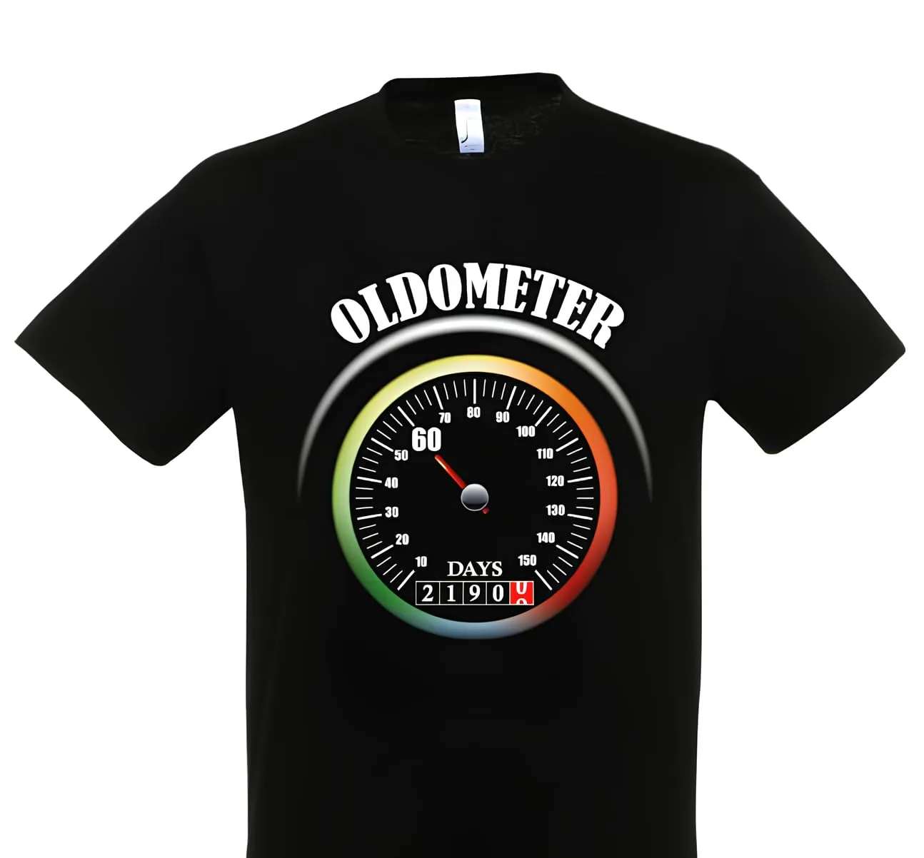 T-shirt in cotone adatta come regalo a chi compie 60 anni con tachimetro auto moto (Nero, M)