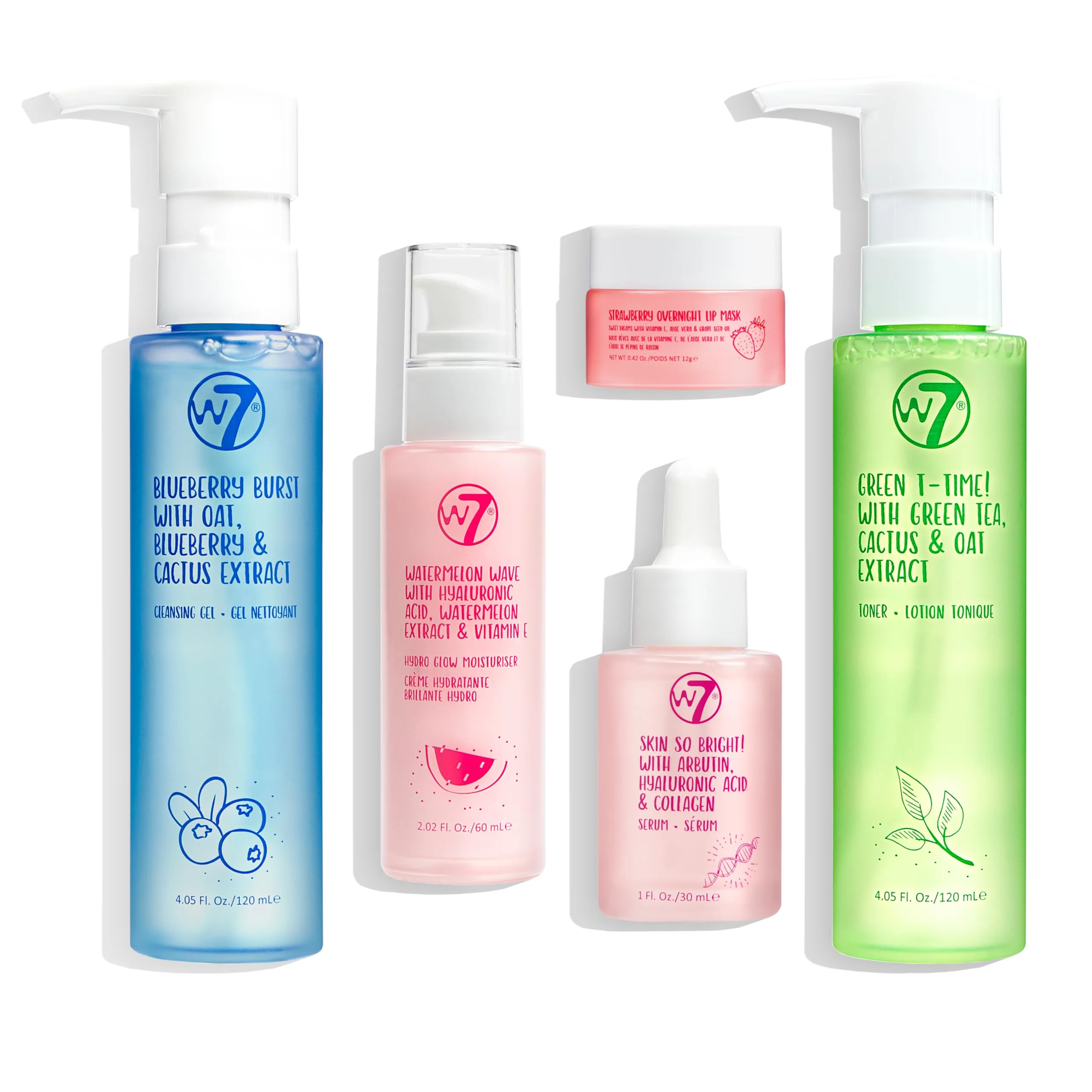 W7 Confezione regalo cosmetici viso fai da te - Crema idratante, siero, tonico, detergente e maschera labbra - Kit skincare fai da te per una pelle bella e naturale.